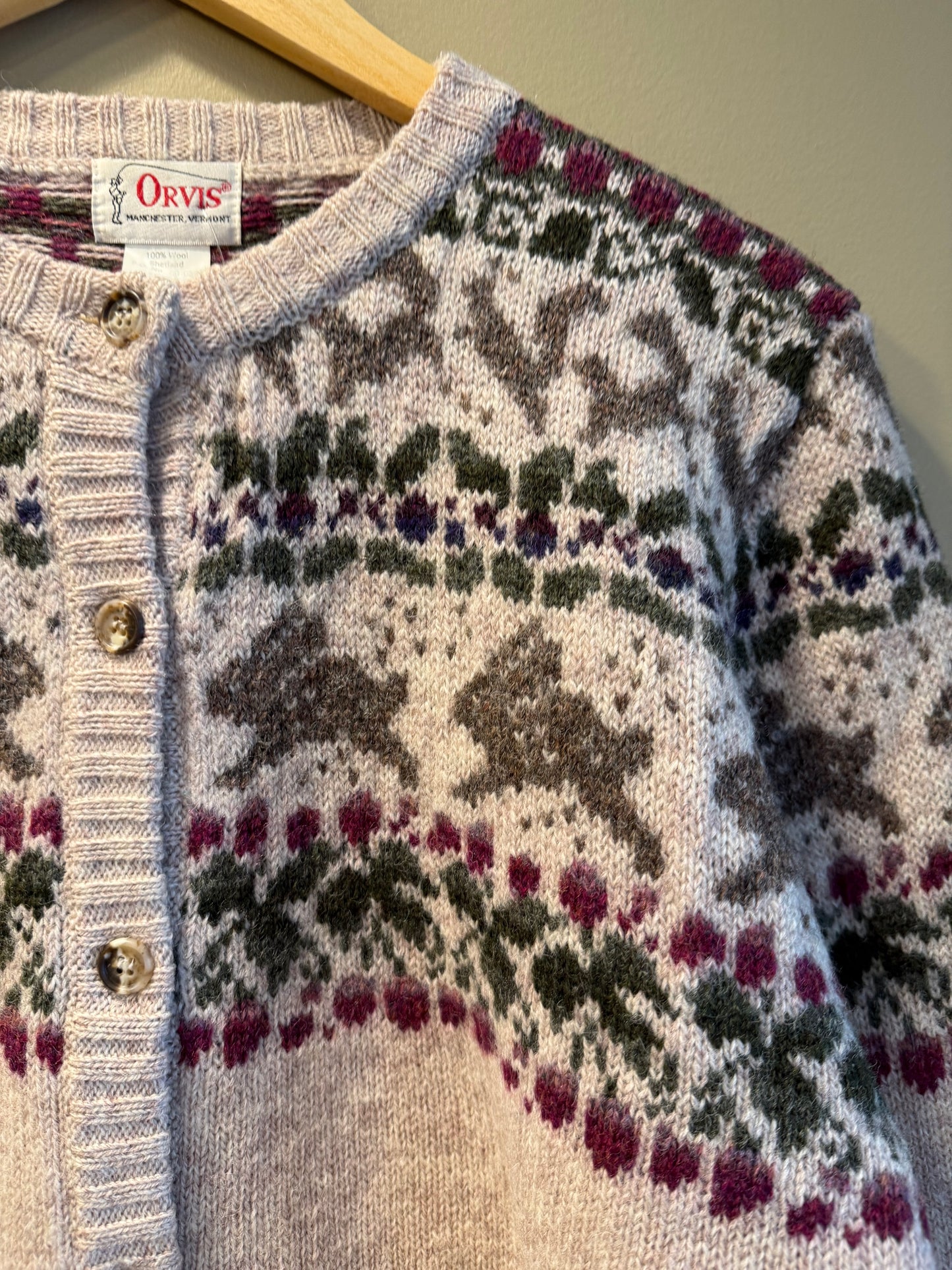 Vintage Orvis Wool Bunnies & Flowers Cardigan Sweater- L