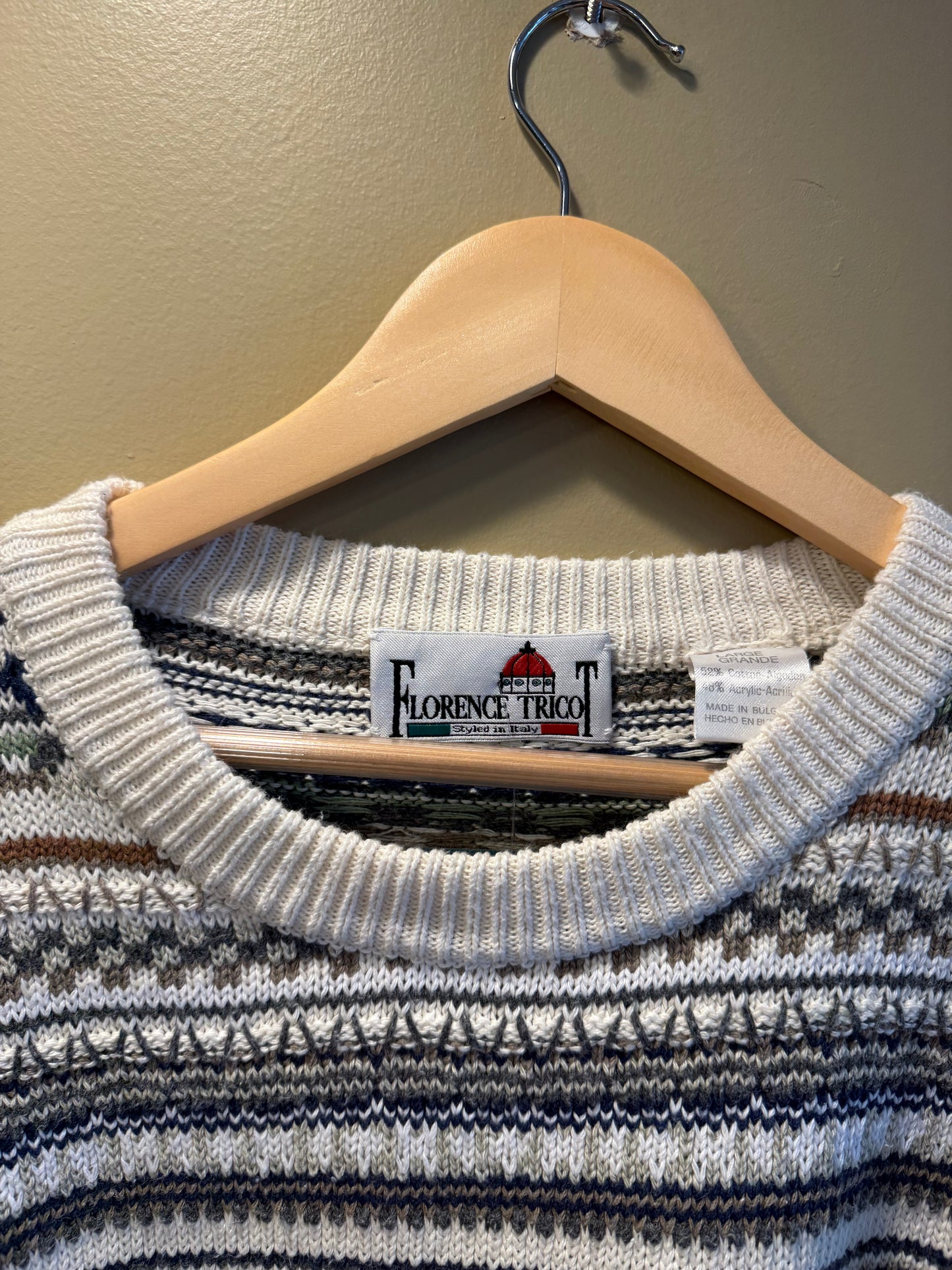 Vintage Florence Tricot Made In Italy White Striped Sweater- XL