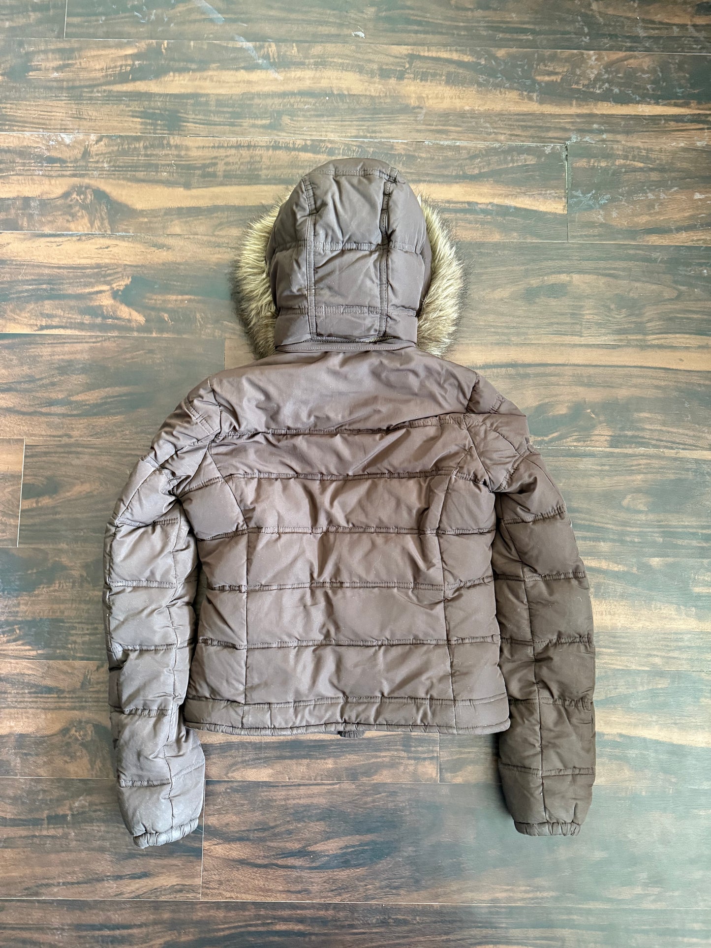 Vintage Y2K Abercrombie & Fitch Brown Fur Hooded Puffer Jacket- S