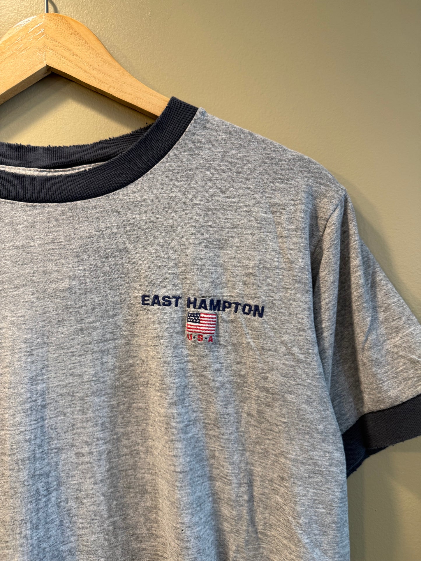 Vintage East Hampton USA Gray Ringer T-Shirt- S/M