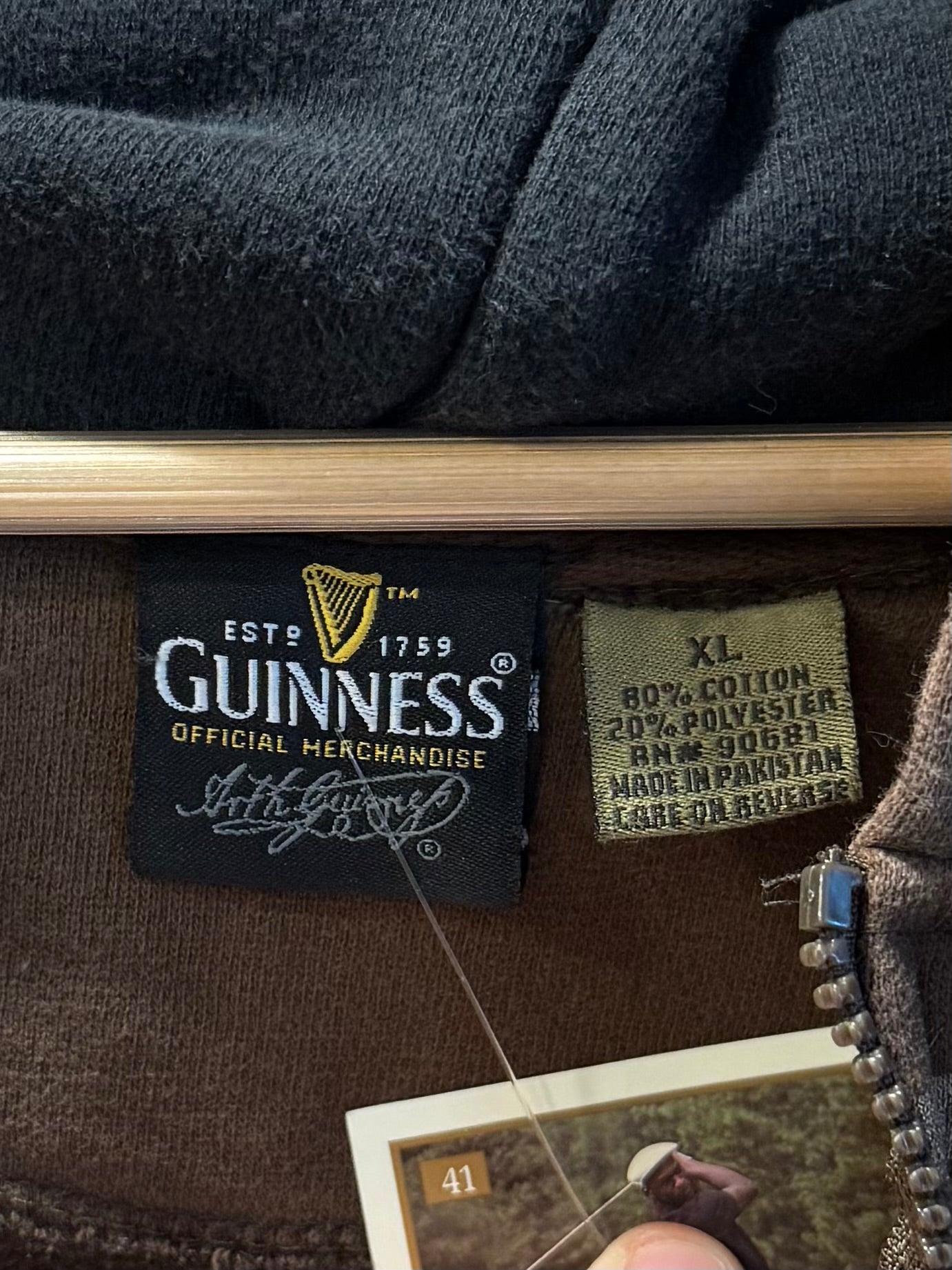 Vintage Guinness Beer Brown Zip-Up Hoodie Sweatshirt- XL