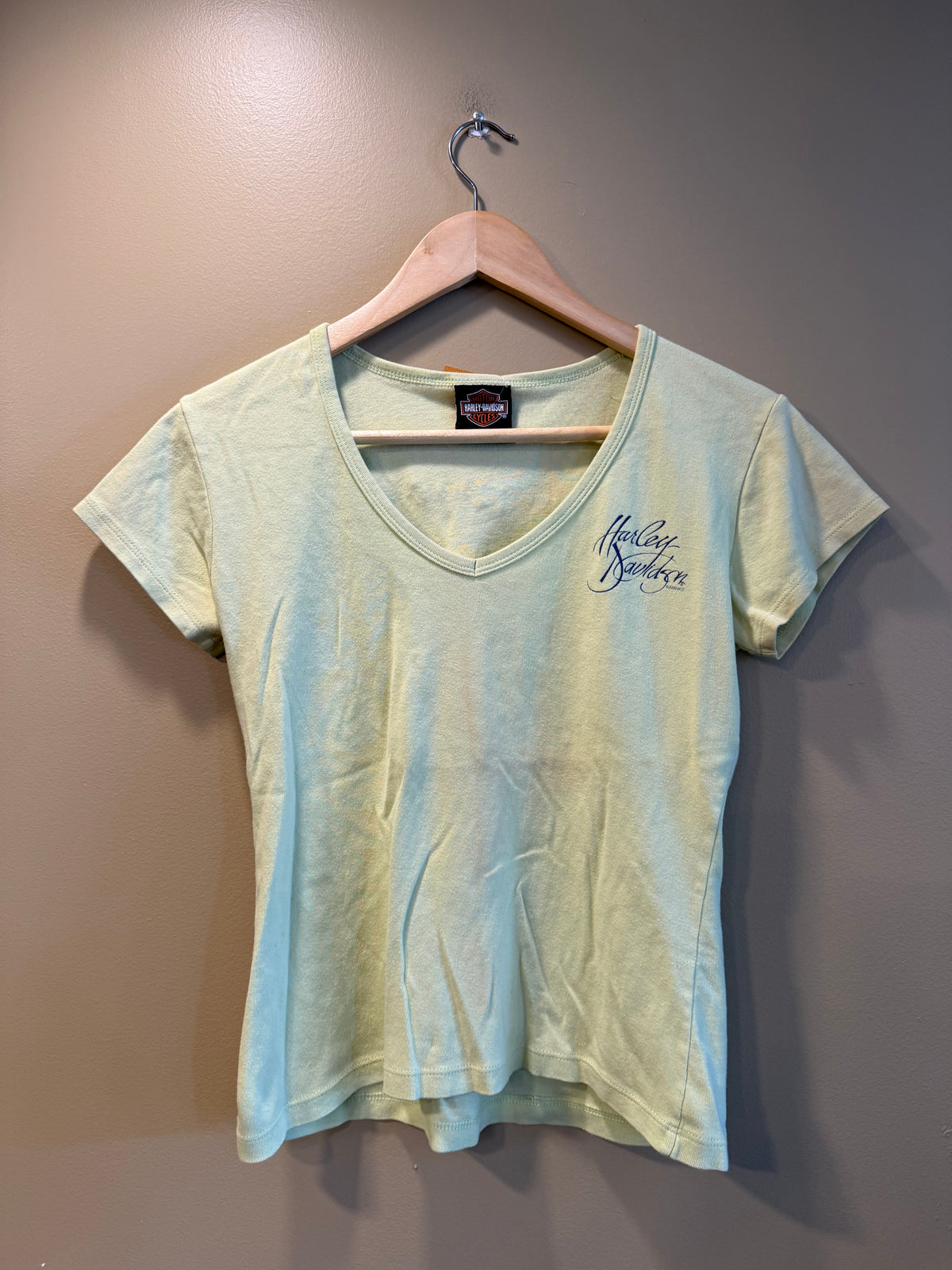 Vintage Harley Davidson Neon Yellow Baby Tee T-Shirt- S