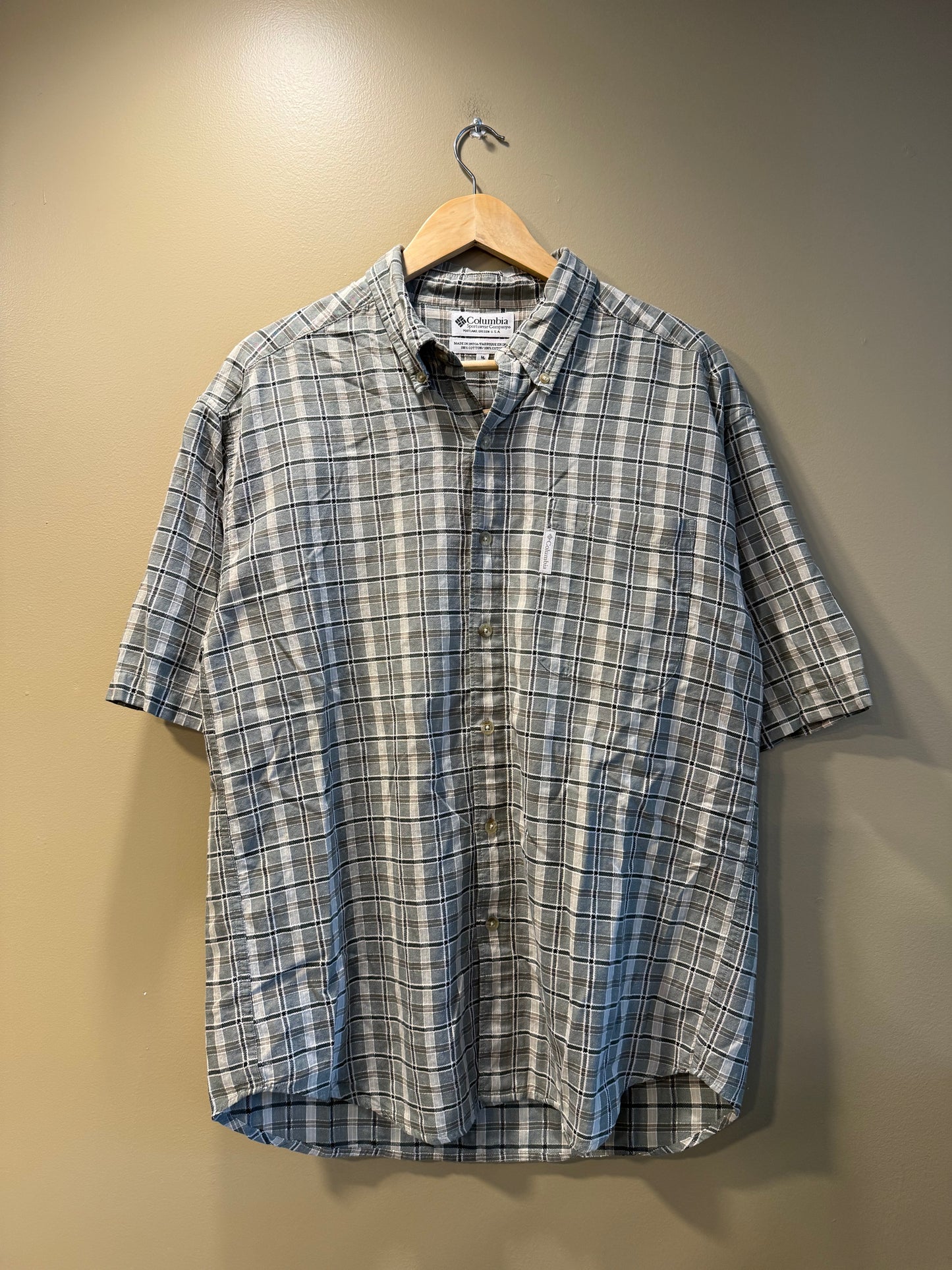 Vintage Columbia Green Checkered Button-Up Shirt- M