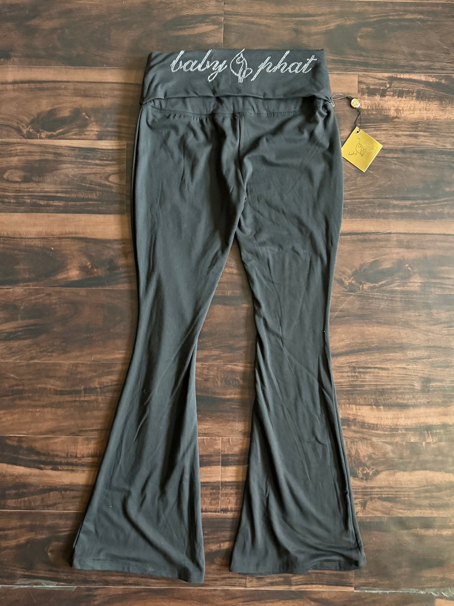Baby Phat Rhinestone Roll Over Black Leggings- L