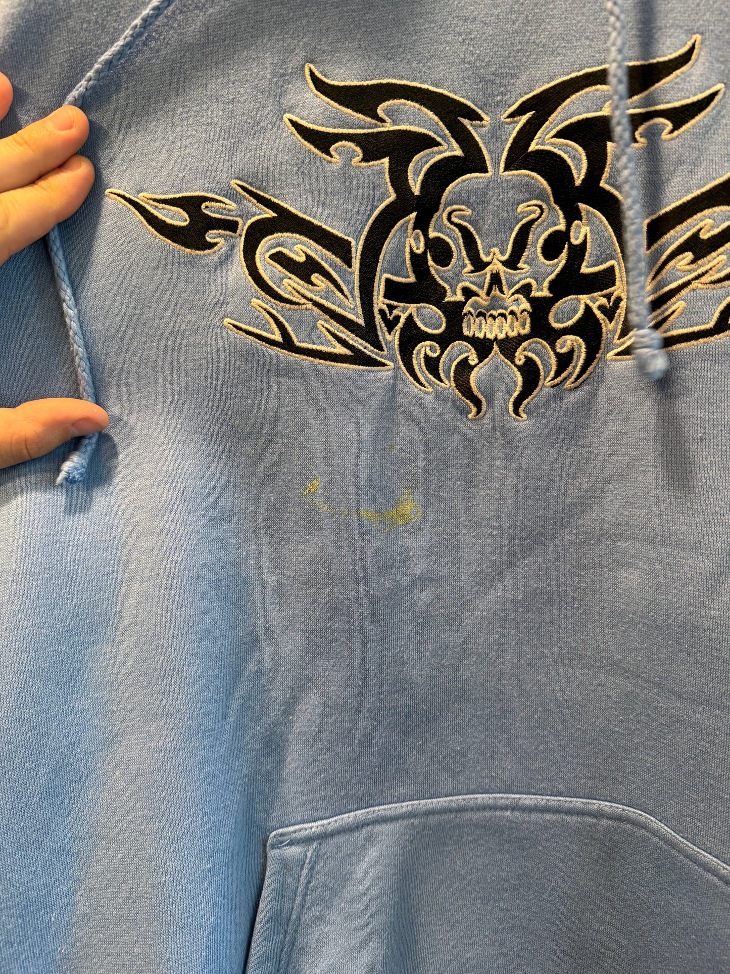 Vintage Y2K Top Heavy Blue Skull Hoodie Sweatshirt- XL