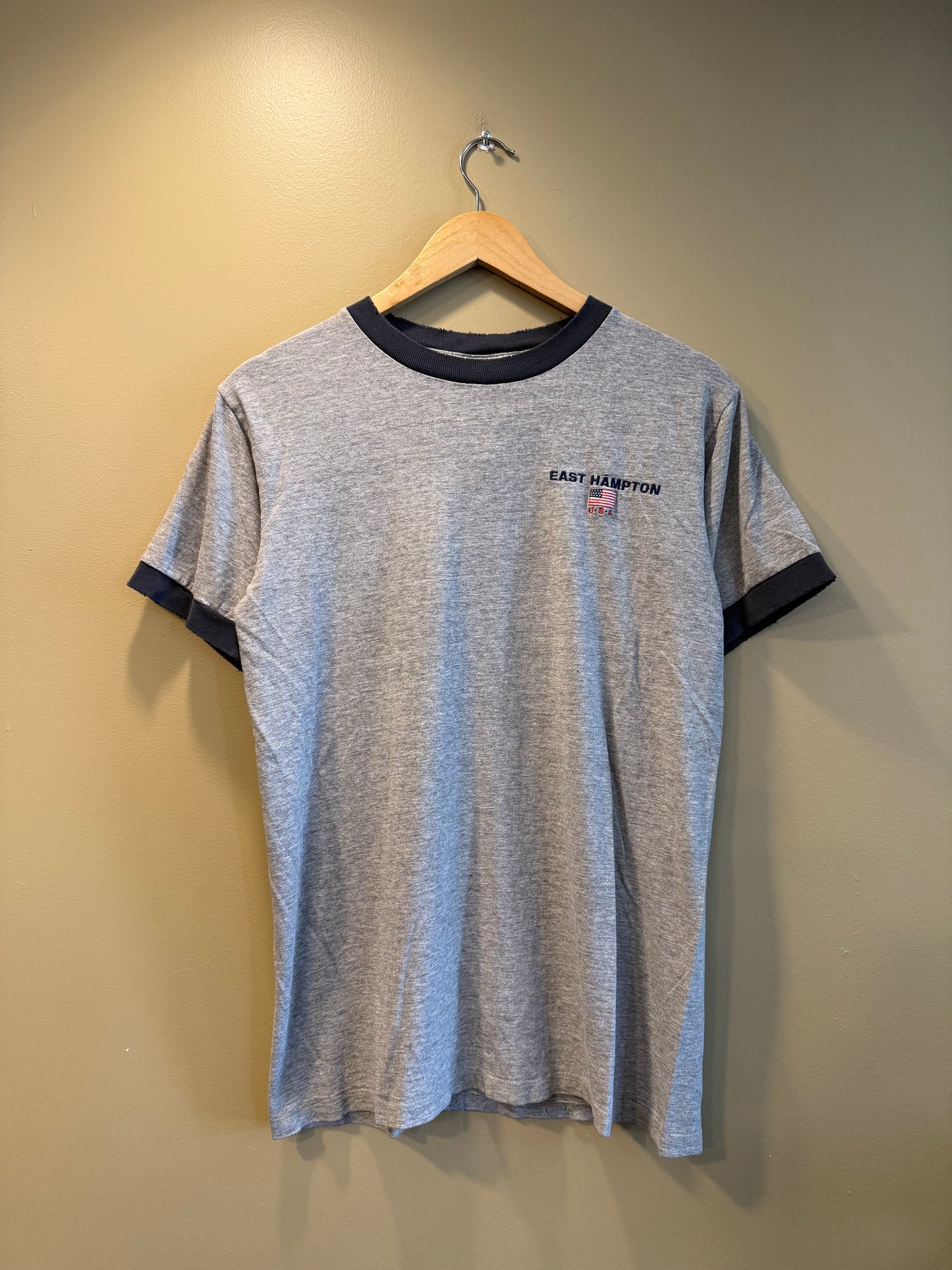 Vintage East Hampton USA Gray Ringer T-Shirt- S/M