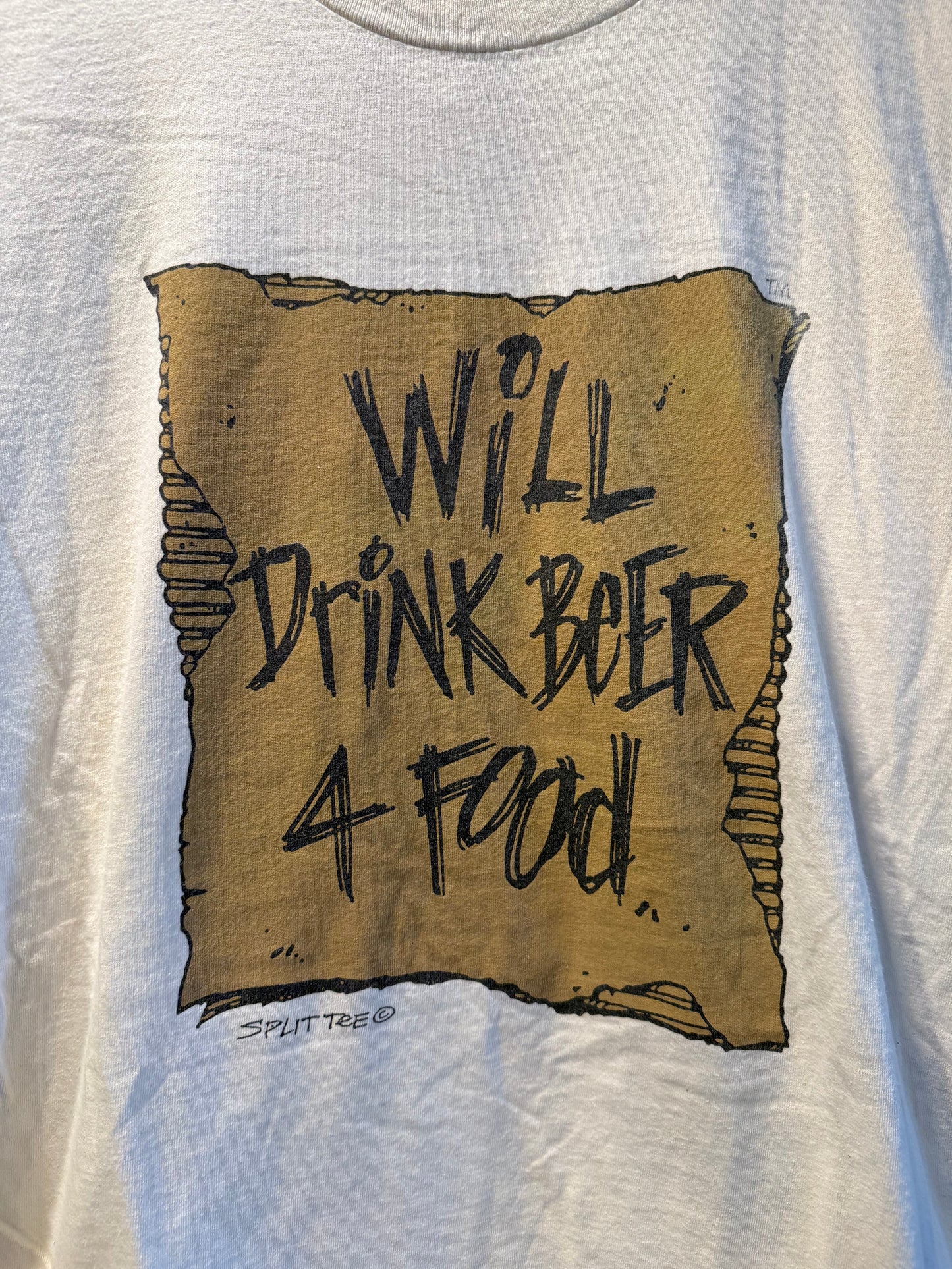 Vintage Will Drink Beer 4 Food Sign T-Shirt- XL