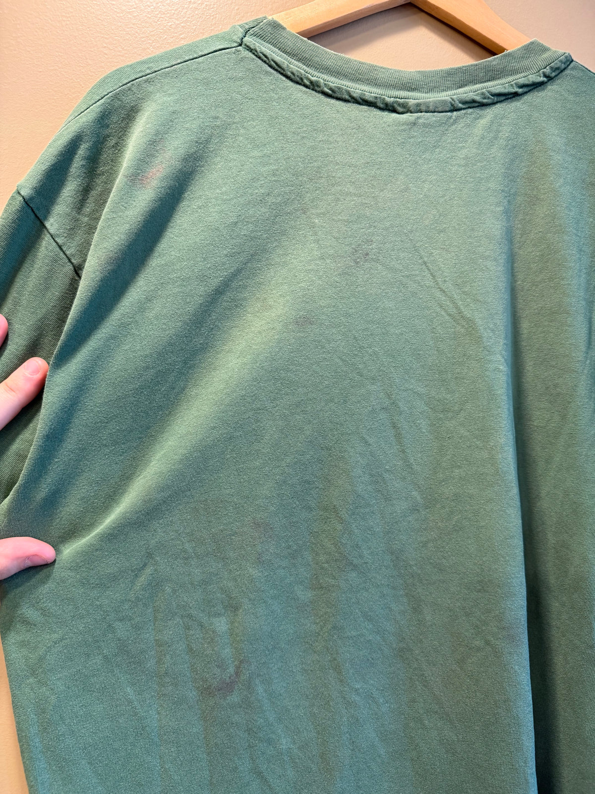 Vintage E. Coli Happens Green Sun Faded T-Shirt- L