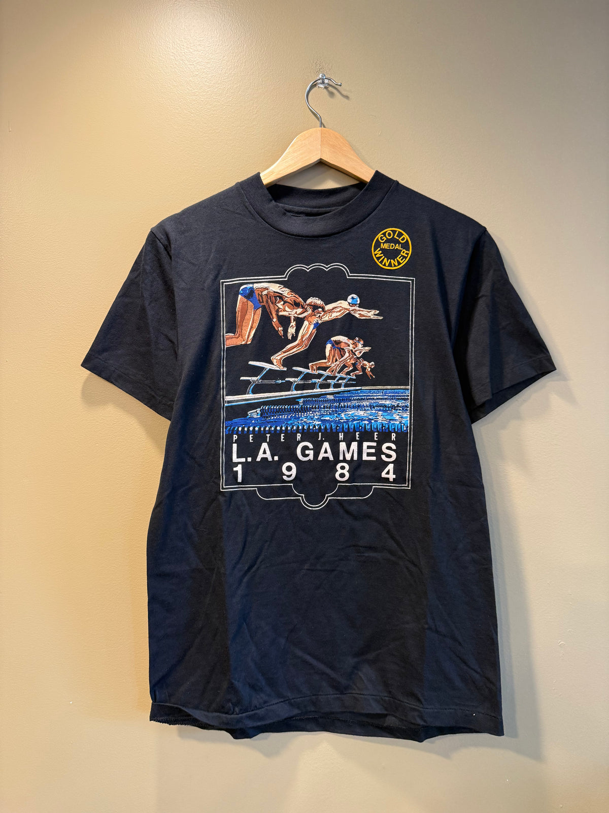 Vintage 1984 Los Angeles Olympics Swimming T-Shirt- S
