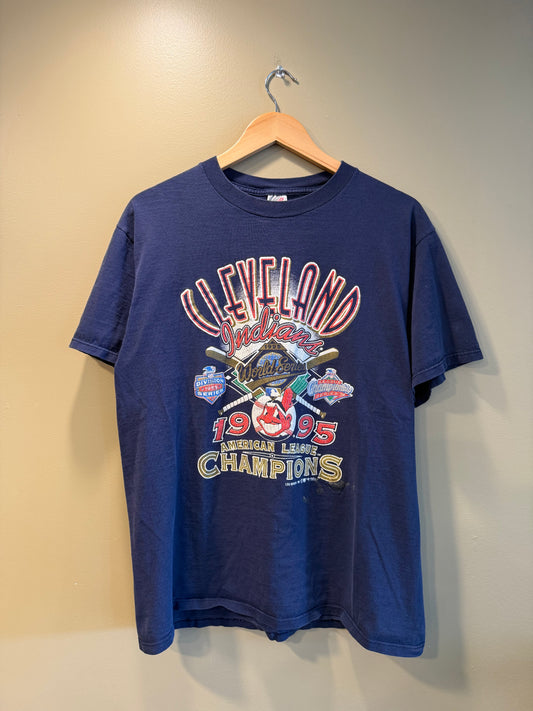 Vintage Cleveland Indians American League Champions Navy Blue T-Shirt- L