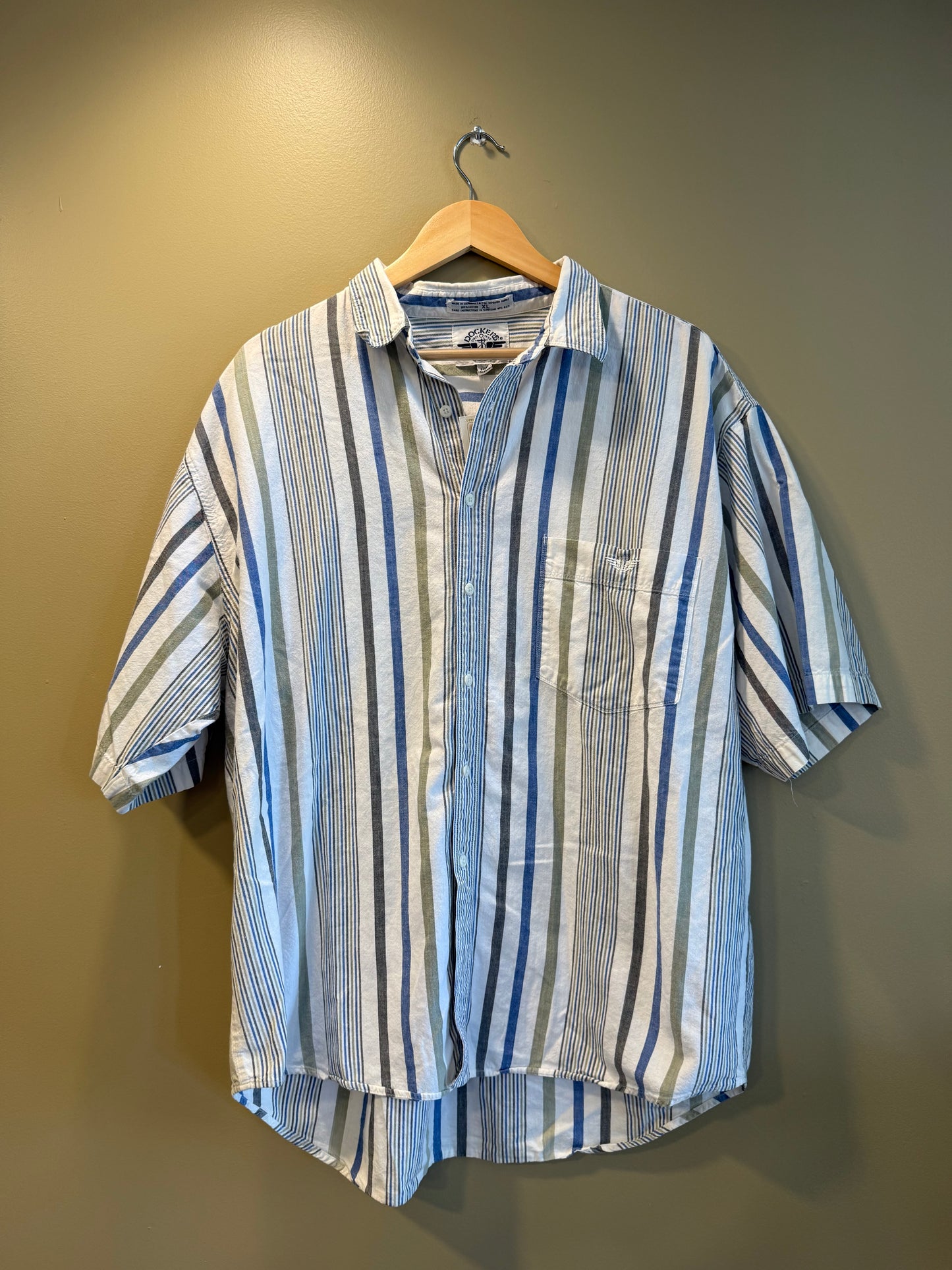 Vintage Dockers Linen Striped Button-Up T-Shirt- XL