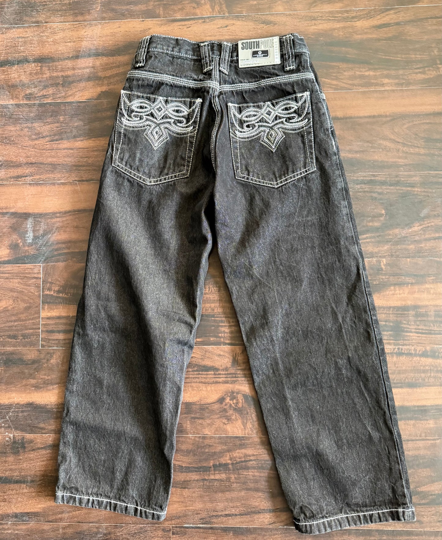 Vintage Y2K South Pole Embroidered Black Streetwear Denim Jeans- 25x24