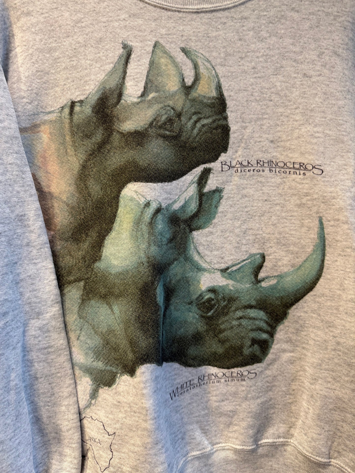 Vintage African & Asian Rhinoceros Species Crewneck Sweatshirt- M
