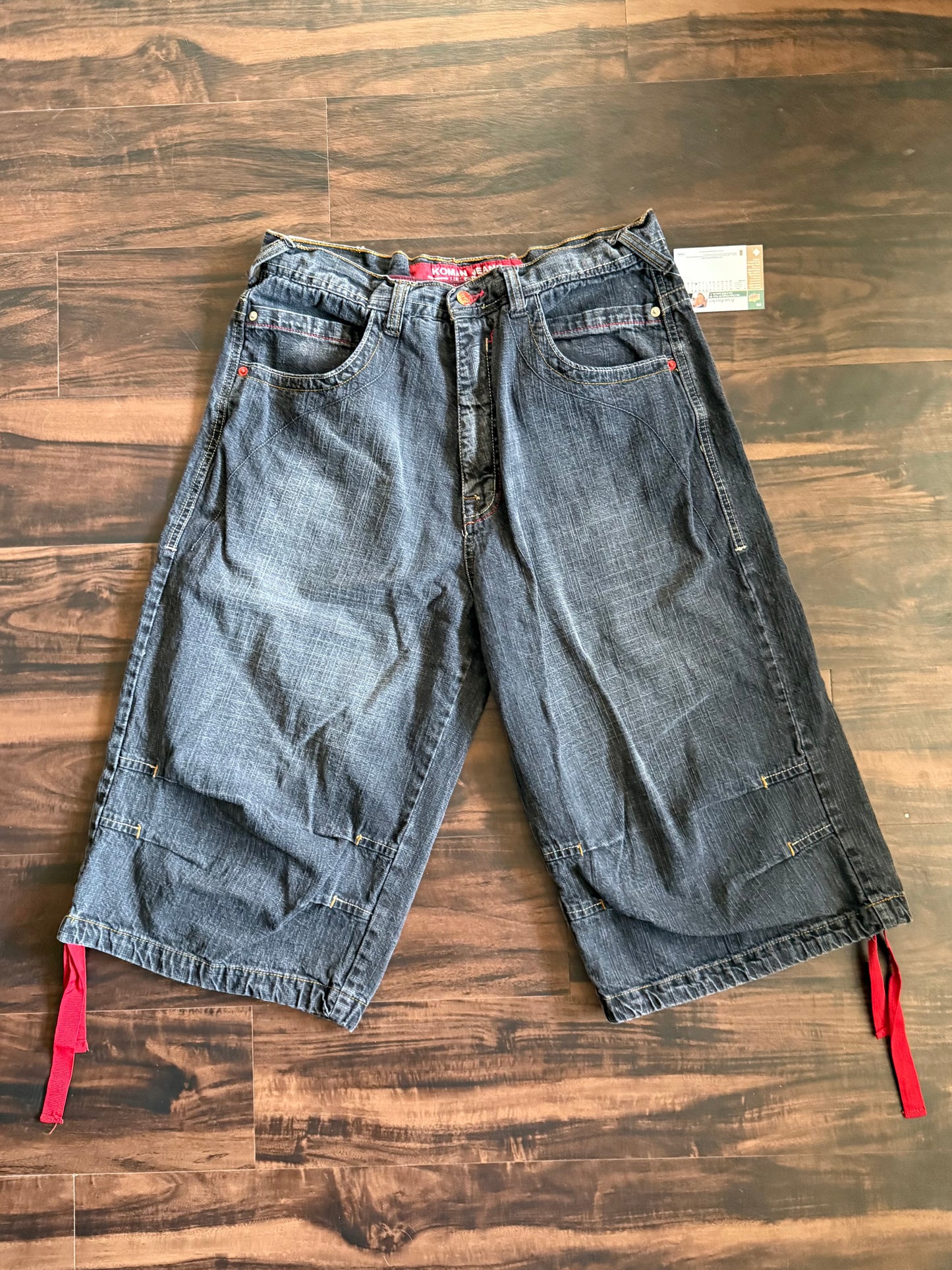 Vintage Y2K Komani Streetwear Black Tassled Denim Jean Shorts- 34