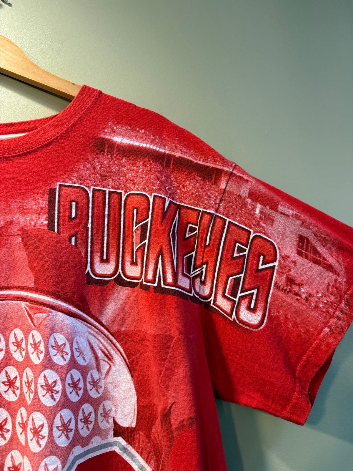 Vintage Ohio State Buckeyes Red All Over Print T-Shirt- XL