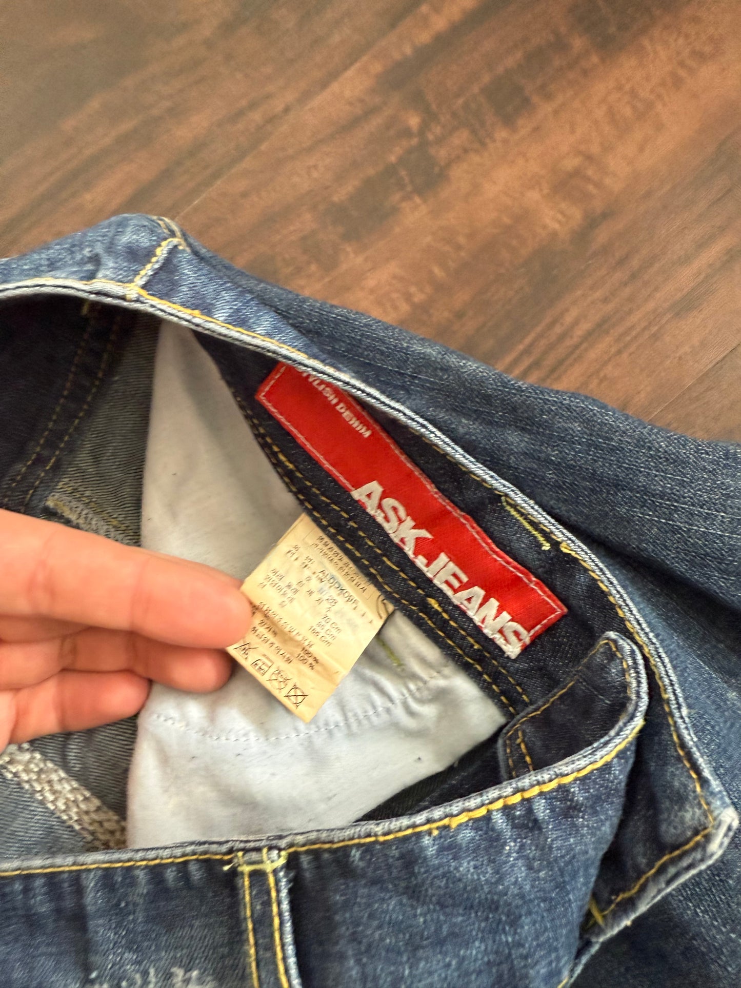 Vintage Ask Jeans Union Jack Leather Patch Denim Skirt- 31