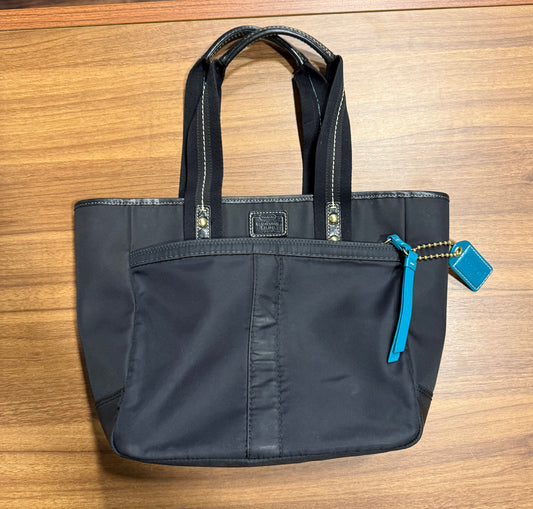 Vintage Coach Hampton Nylon Tote Purse Bag Black Teal L0668-F10695