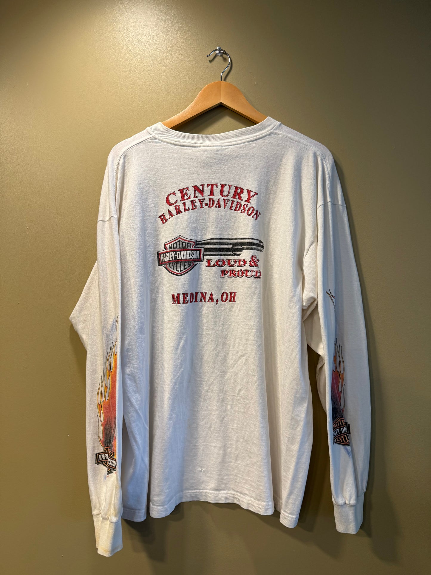 Vintage Harley Davidson Motorcycles Flames Long Sleeve T-Shirt- XXL