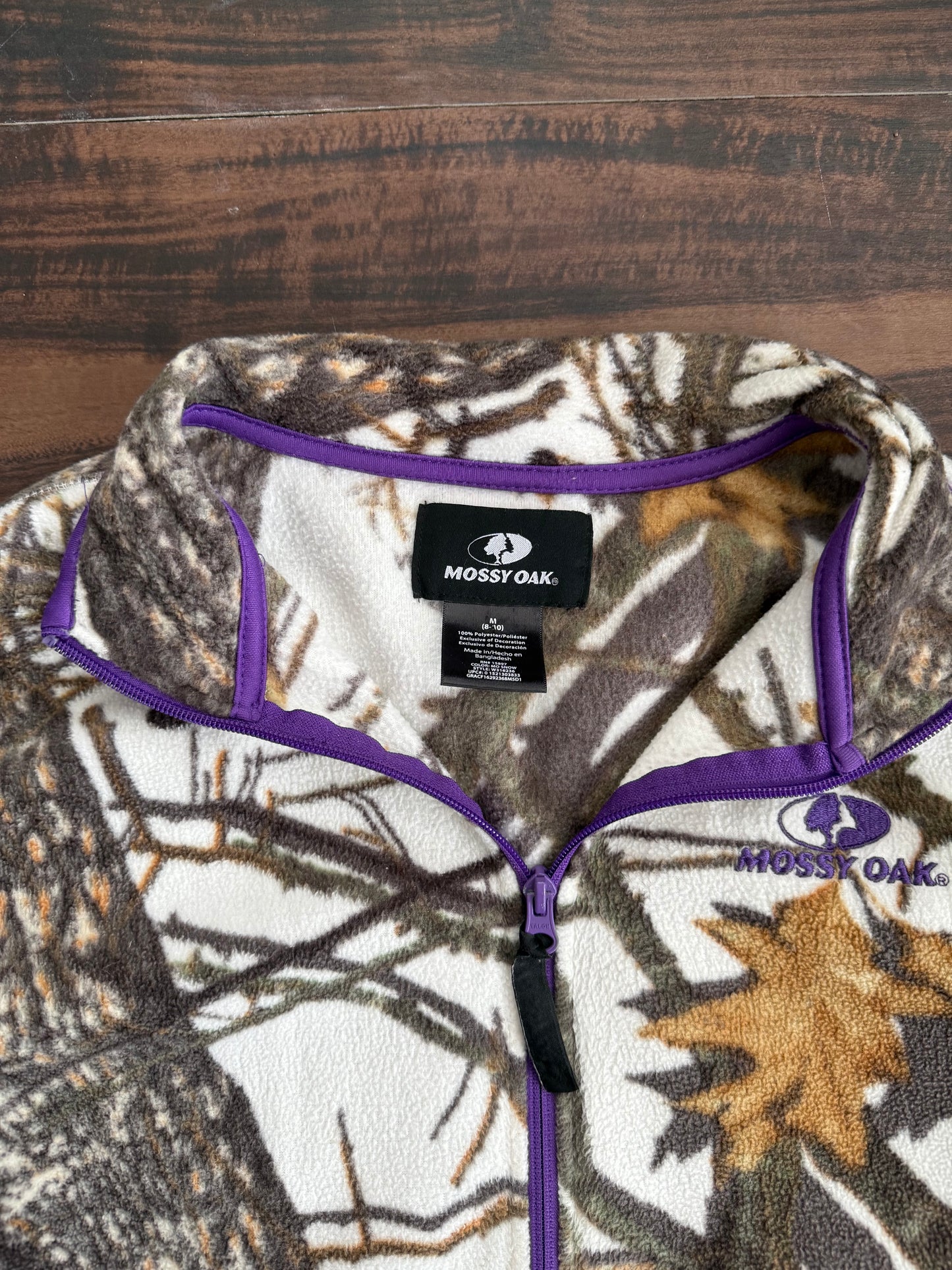 Vintage Mossy Oak Women’s Purple Snow Tree Camouflage Fleece Jacket- M
