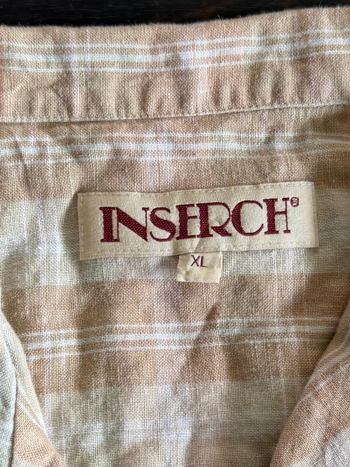 Vintage Inserch Linen Checkered Neutral Button-Up Shirt- XL