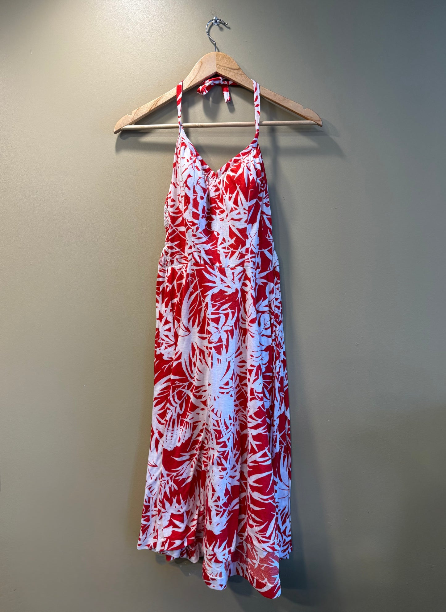 Vintage 70s Sears Red & White Floral Dress- S/M
