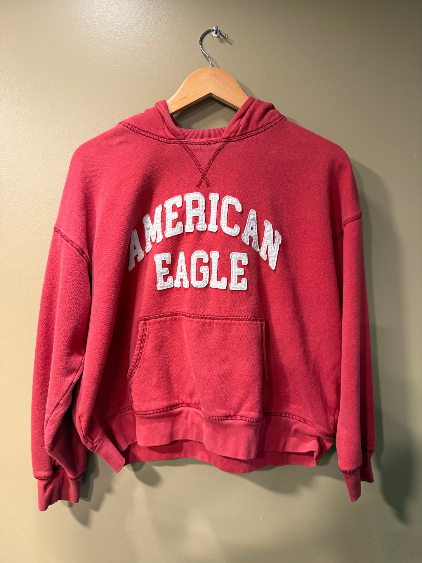 Vintage Y2K American Eagle Red Boxy Hoodie Sweatshirt- M