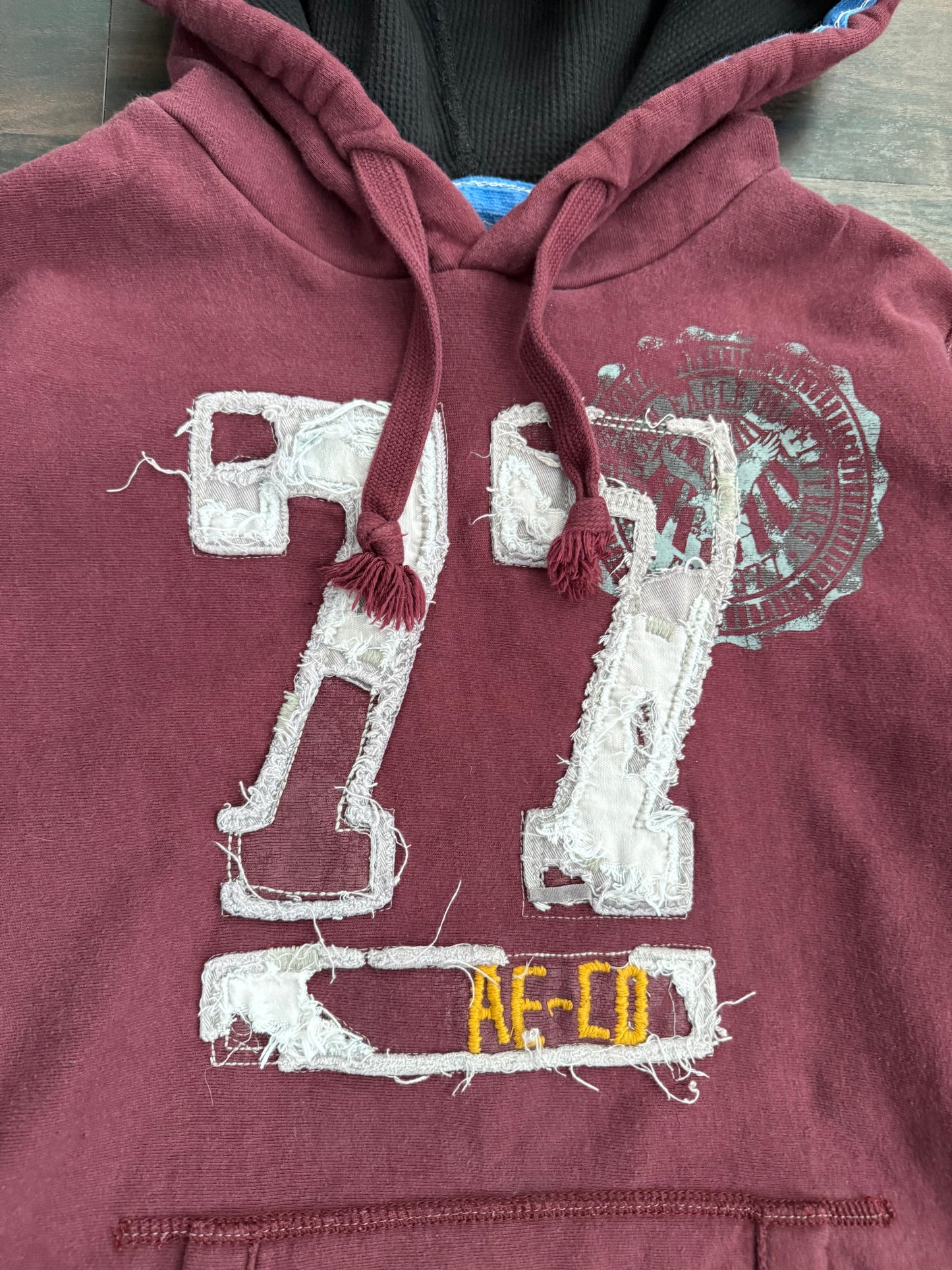 Vintage American Eagle Outfitters Y2K Patchwork Hoodie Sweatshirt- S