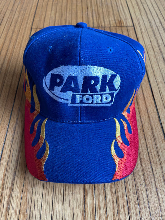 Vintage Ford Flames Blue Strap-Back Hat