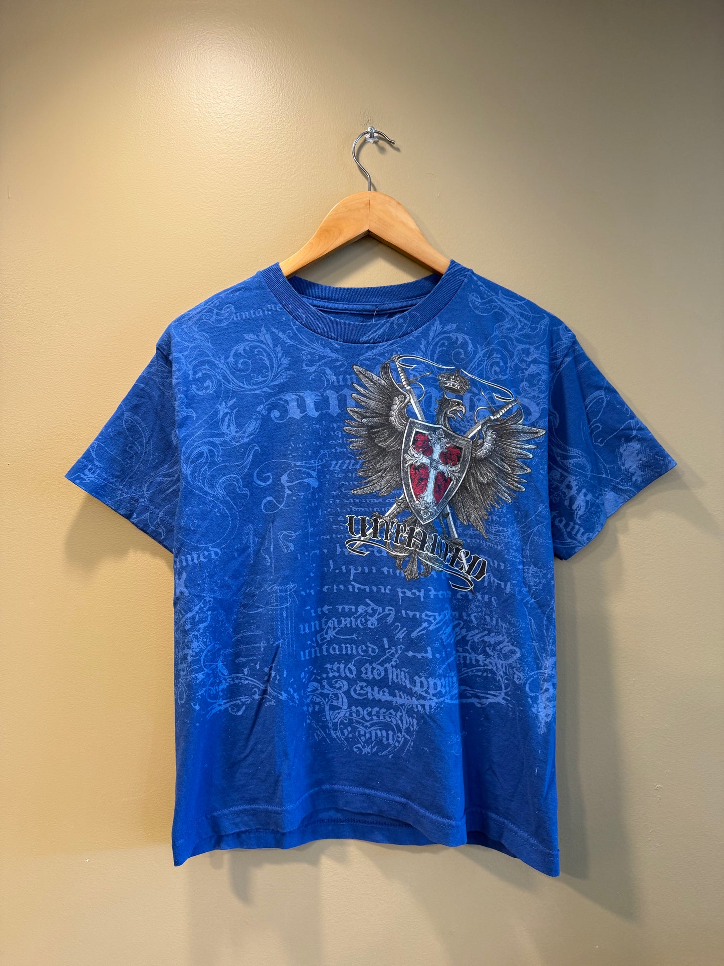 Vintage Y2K Untamed Eagle & Shield Blue T-Shirt- M