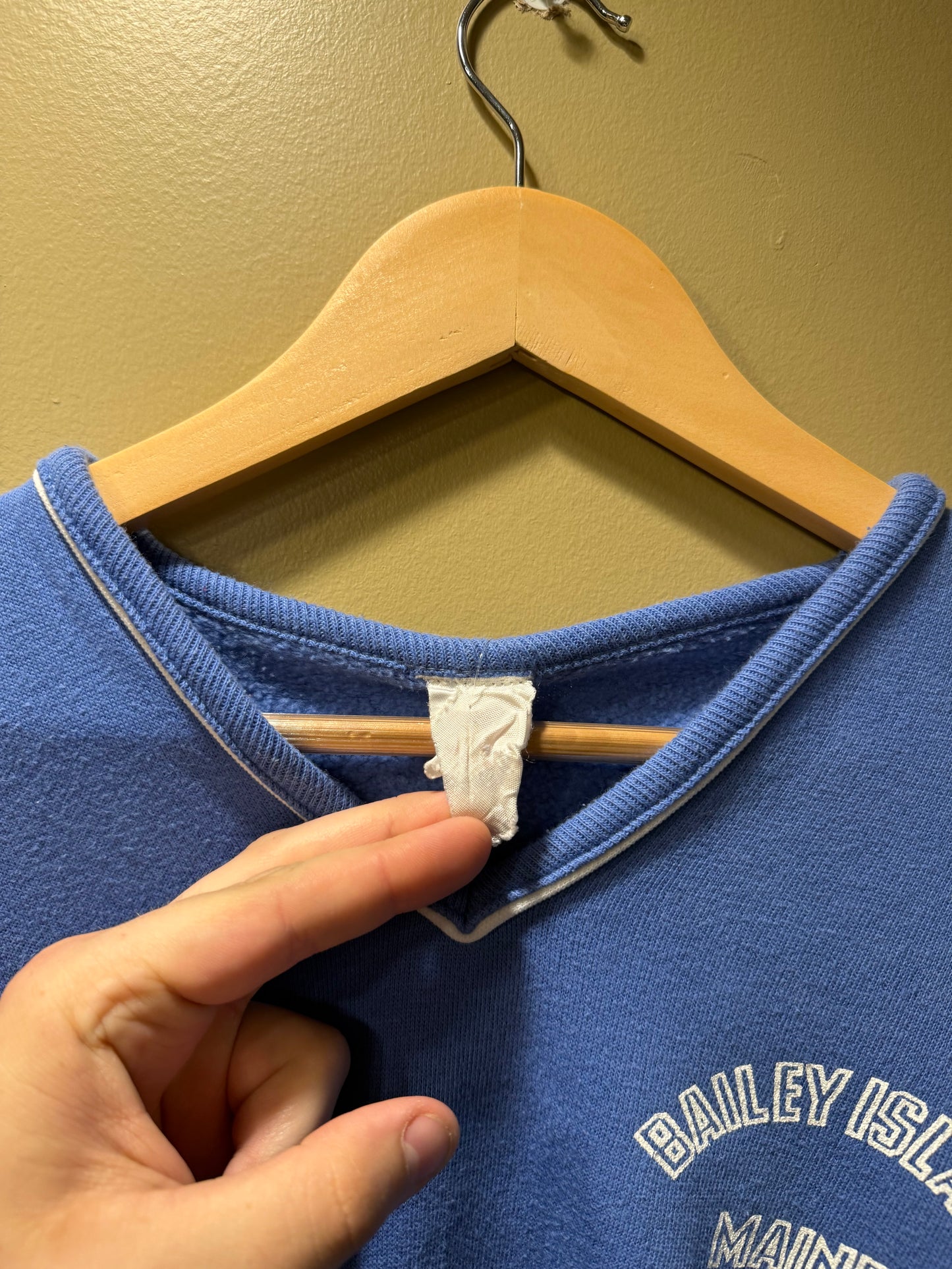 Vintage Bailey Island Blue V-Neck Coastal Crewneck Sweatshirt- S