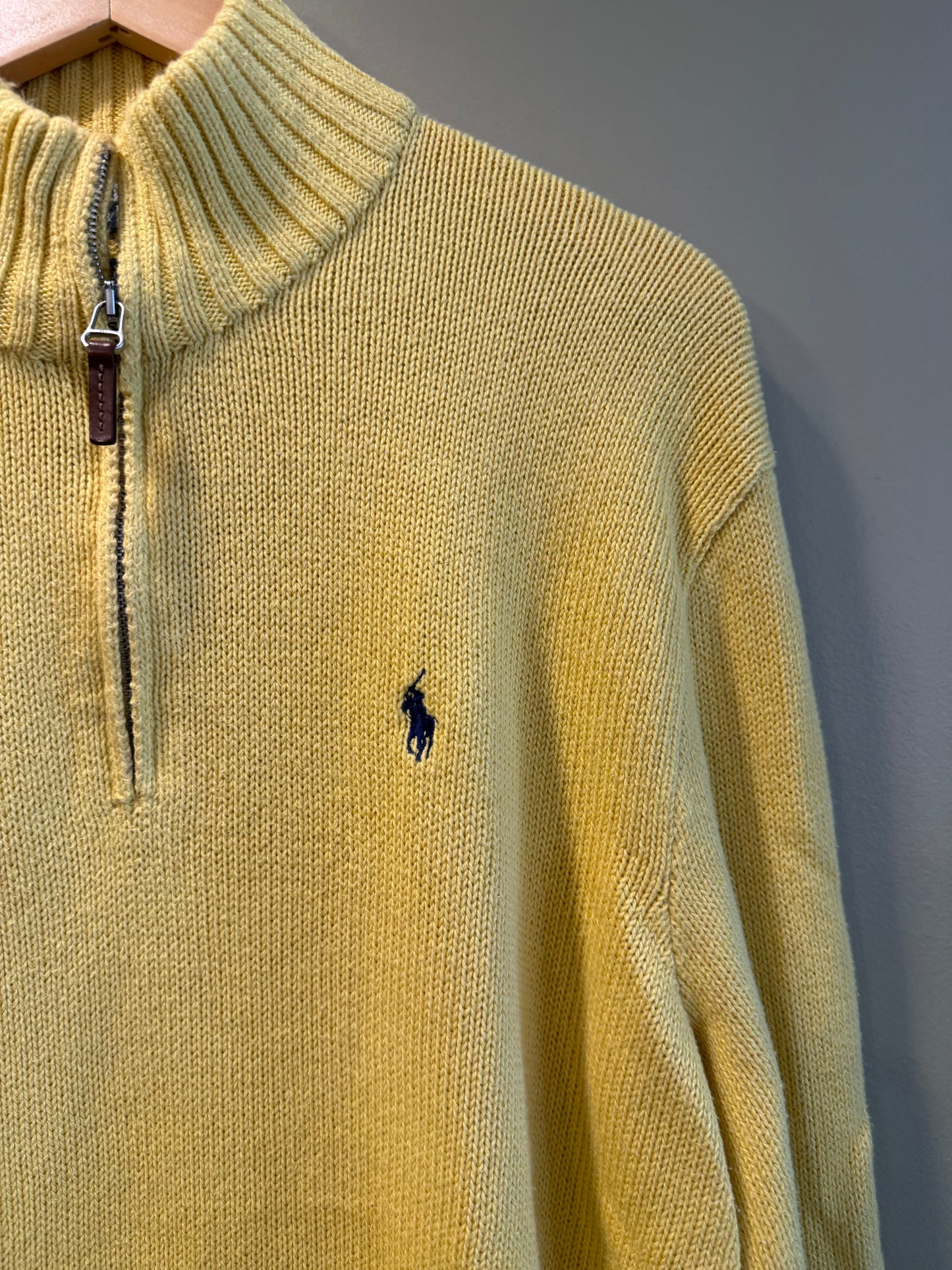 Vintage Polo Ralph Lauren Yellow Knit Quarter-Zip Sweater- L