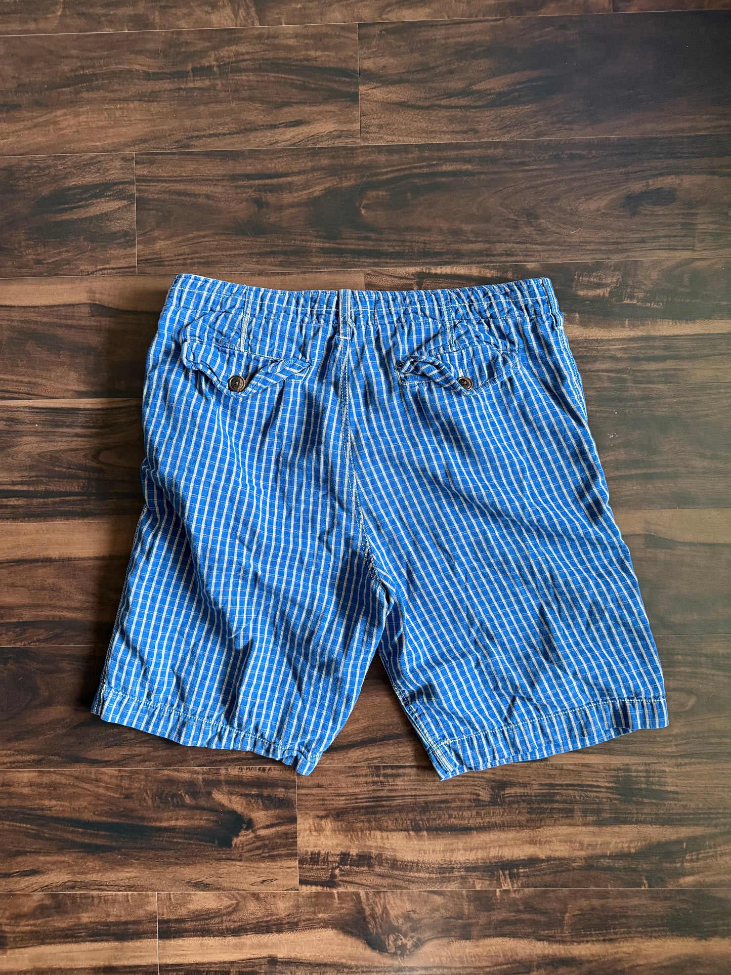 Vintage Campus Crew Blue Checkered Cotton Shorts- 36