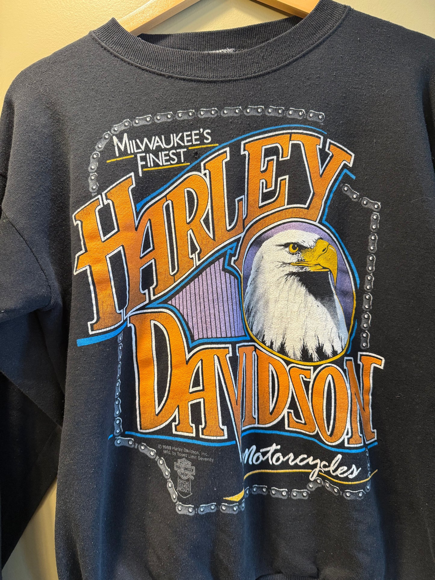 Vintage Harley Davidson Motorcycles Eagle Black Crewneck Sweatshirt- L