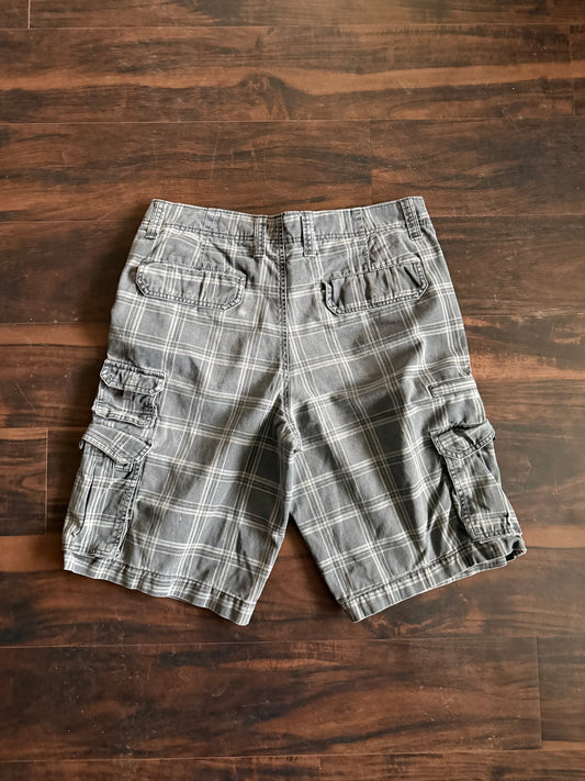Vintage Y2K Faded Glory Gray Checkered Cargo Shorts- 34