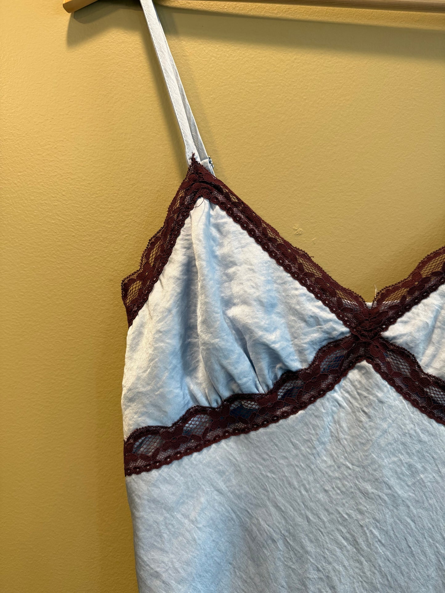 Vintage Y2K Lacy Blue & Brown Slip Dress Top- M