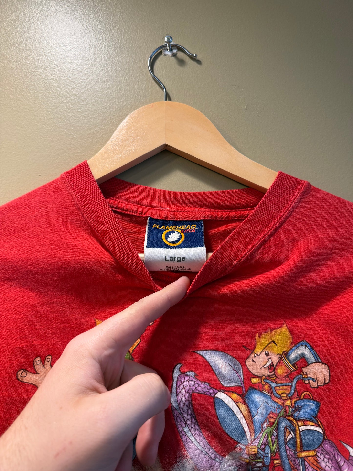 Vintage Y2K JNCO Flamehead Streetwear Red Long Sleeve T-Shirt- S