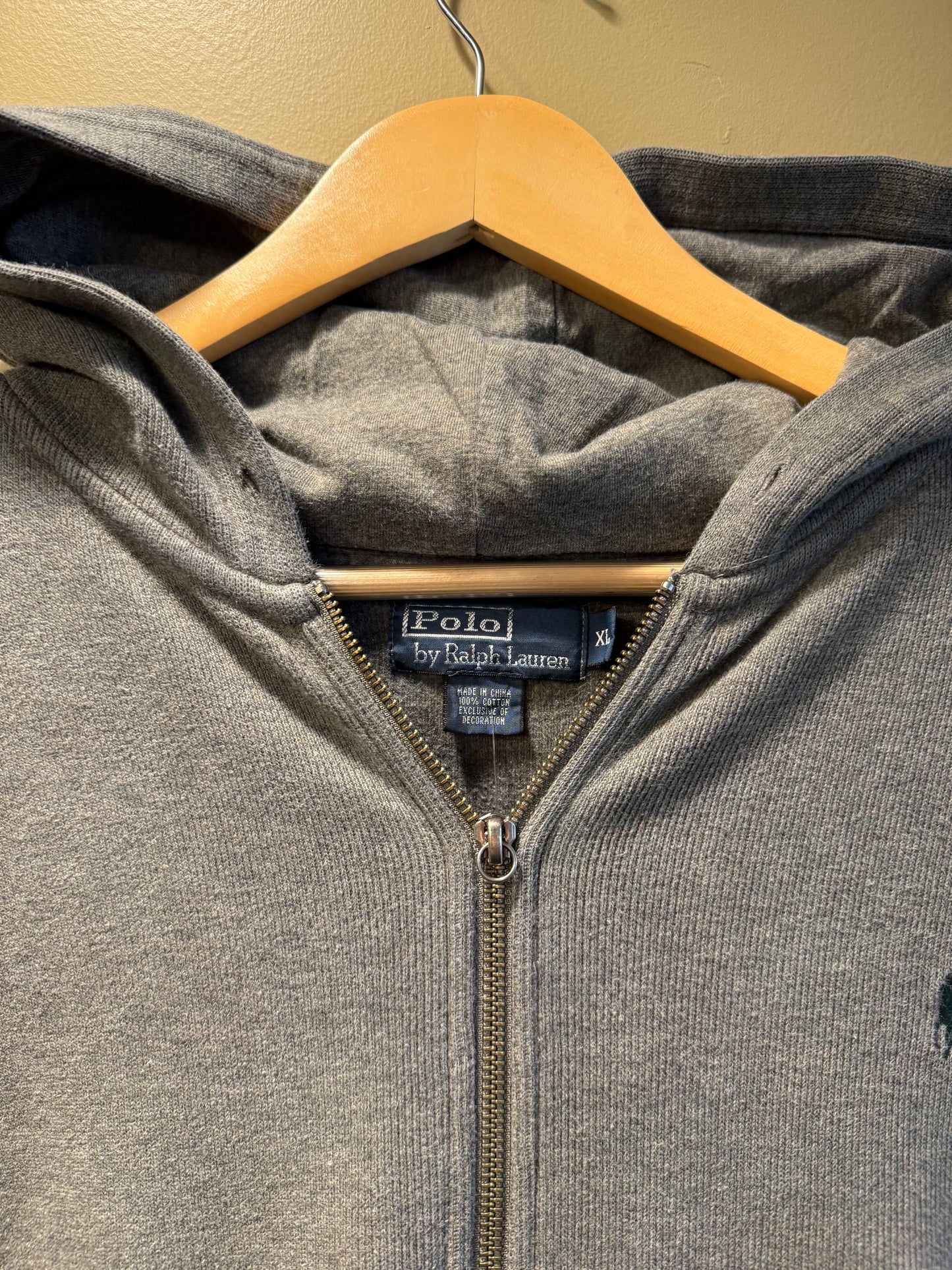 Vintage Polo Ralph Lauren Gray Knit Zip-Up Hoodie Sweatshirt- XL
