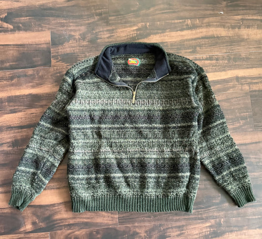 Vintage Alps Green Patterned Quarterzip Sweater- S