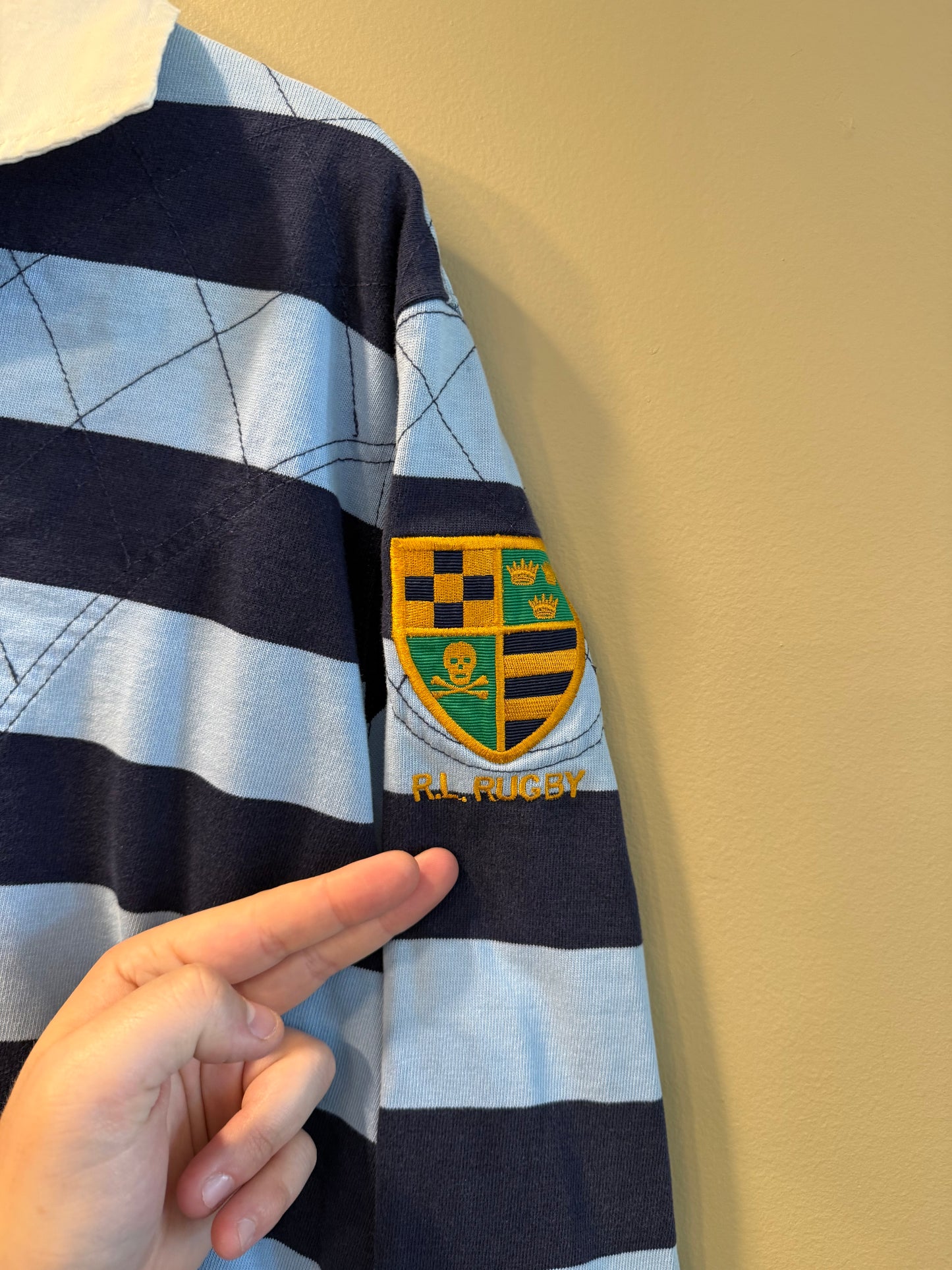 Vintage Rugby Brand Polo Ralph Lauren Blue Striped Rugby Shirt- L