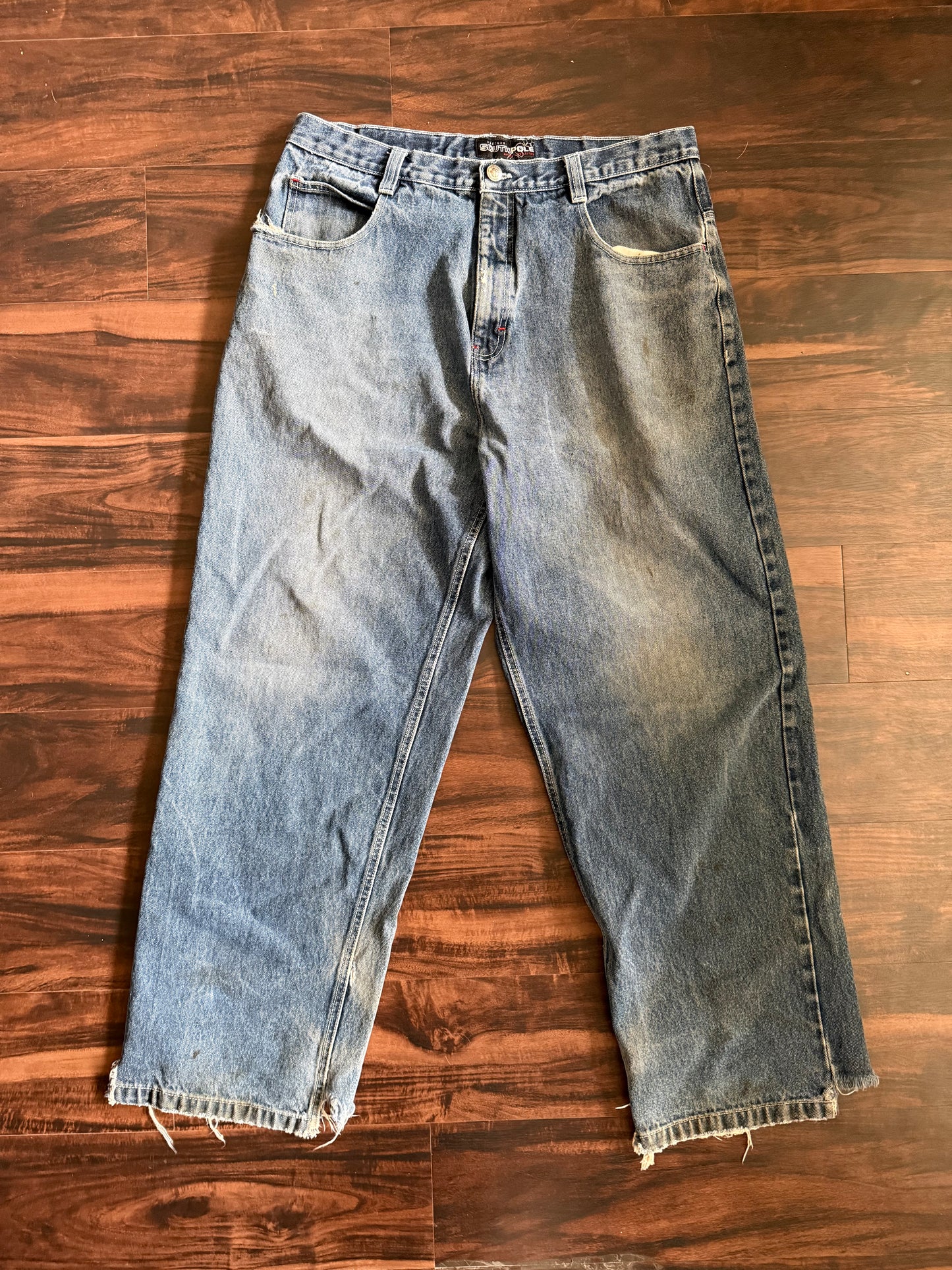 Vintage Y2K South Pole Dark Wash Baggy Distressed Streetwear Denim Jeans- 36x32