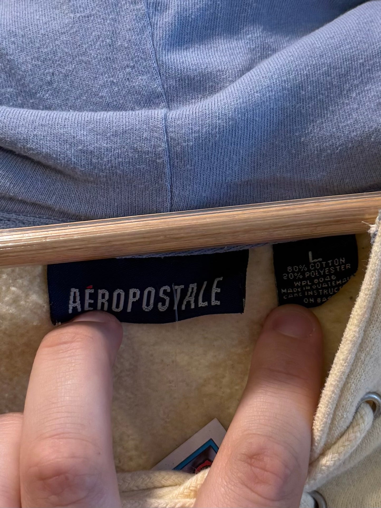 Vintage Aeropostale Butter Yellow & Blue Hoodie Sweatshirt- L