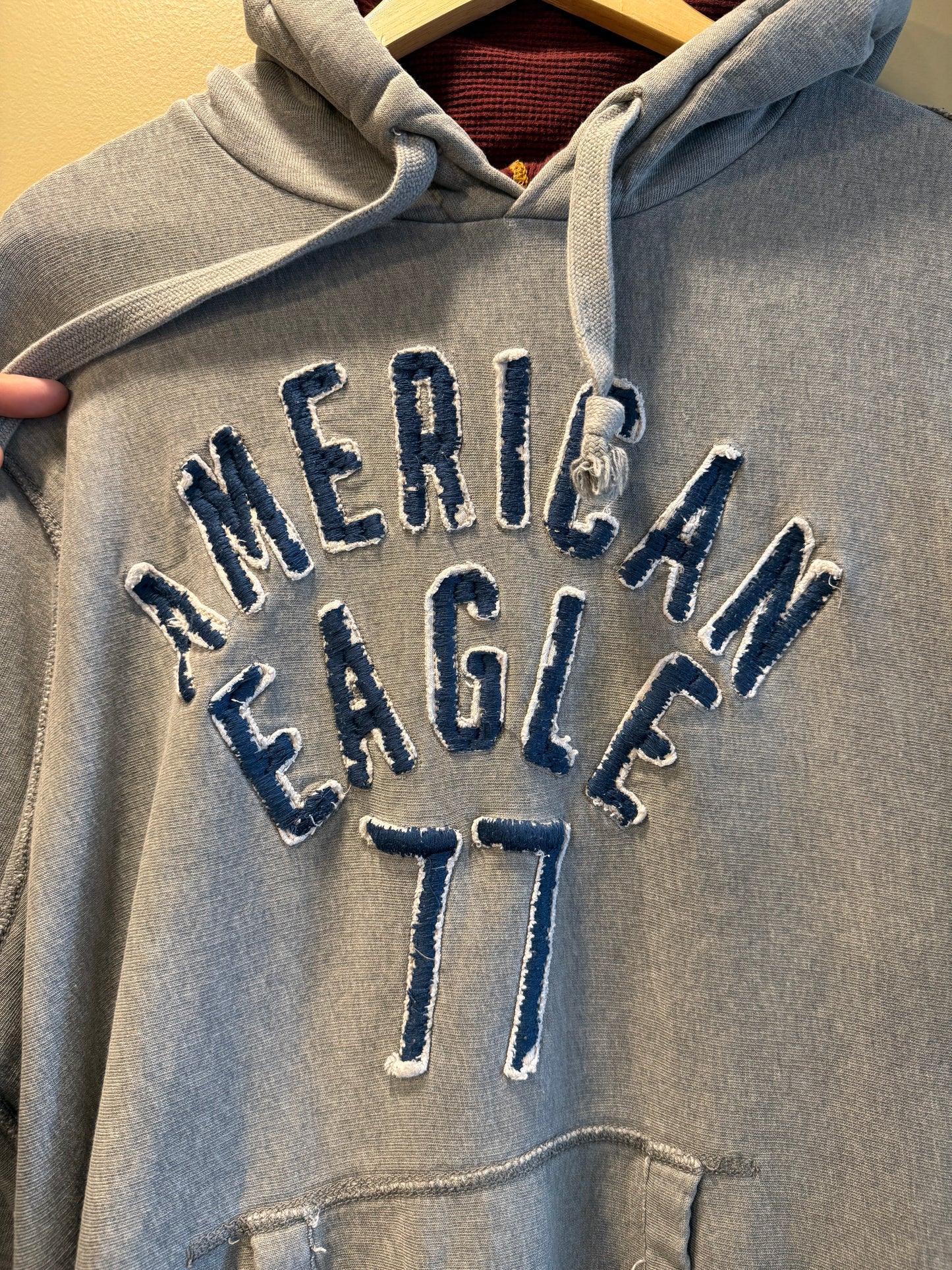Vintage American Eagle Gray Stitched Heavyweight Hoodie Sweatshirt- L