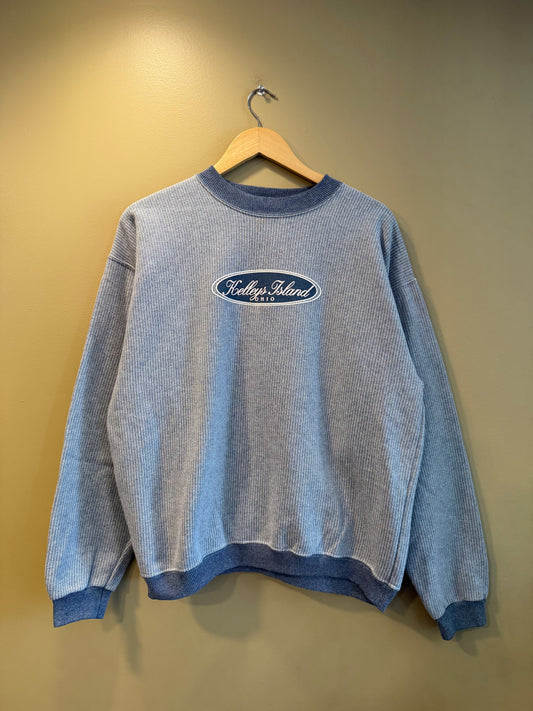 Vintage Kelley’s Island Ohio Blue Waffle Knit Crewneck Sweatshirt- L