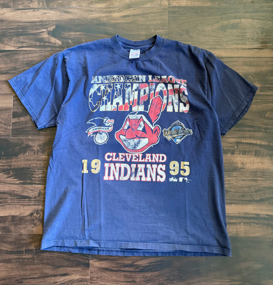 Vintage Cleveland Indians Navy Blue Faded T-Shirt- XL