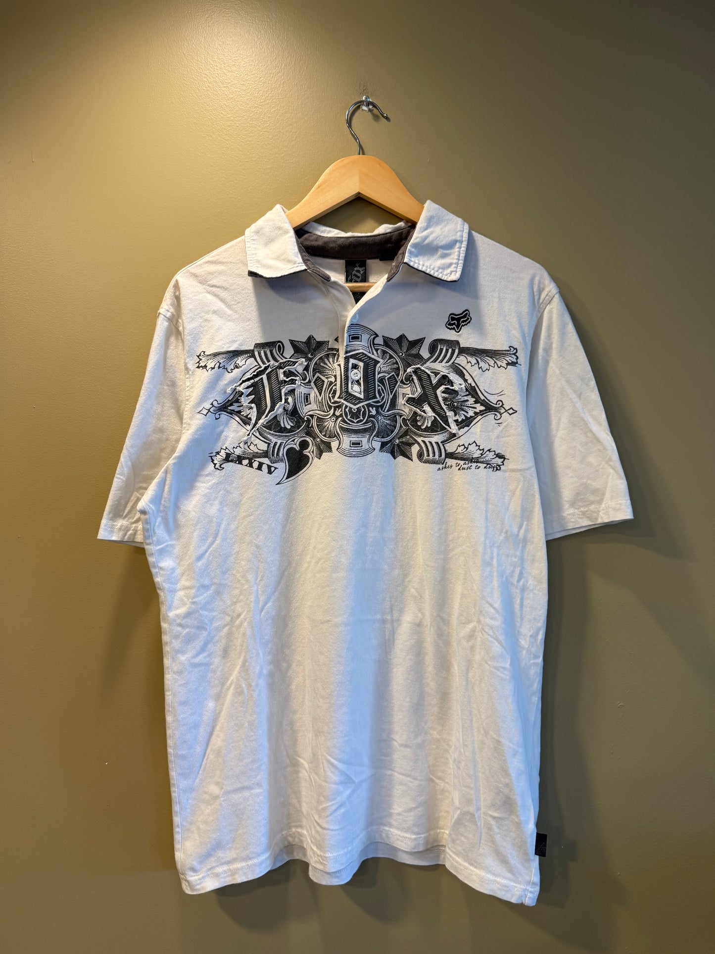 Vintage Fox Racing Gothic White Polo Shirt- M/L