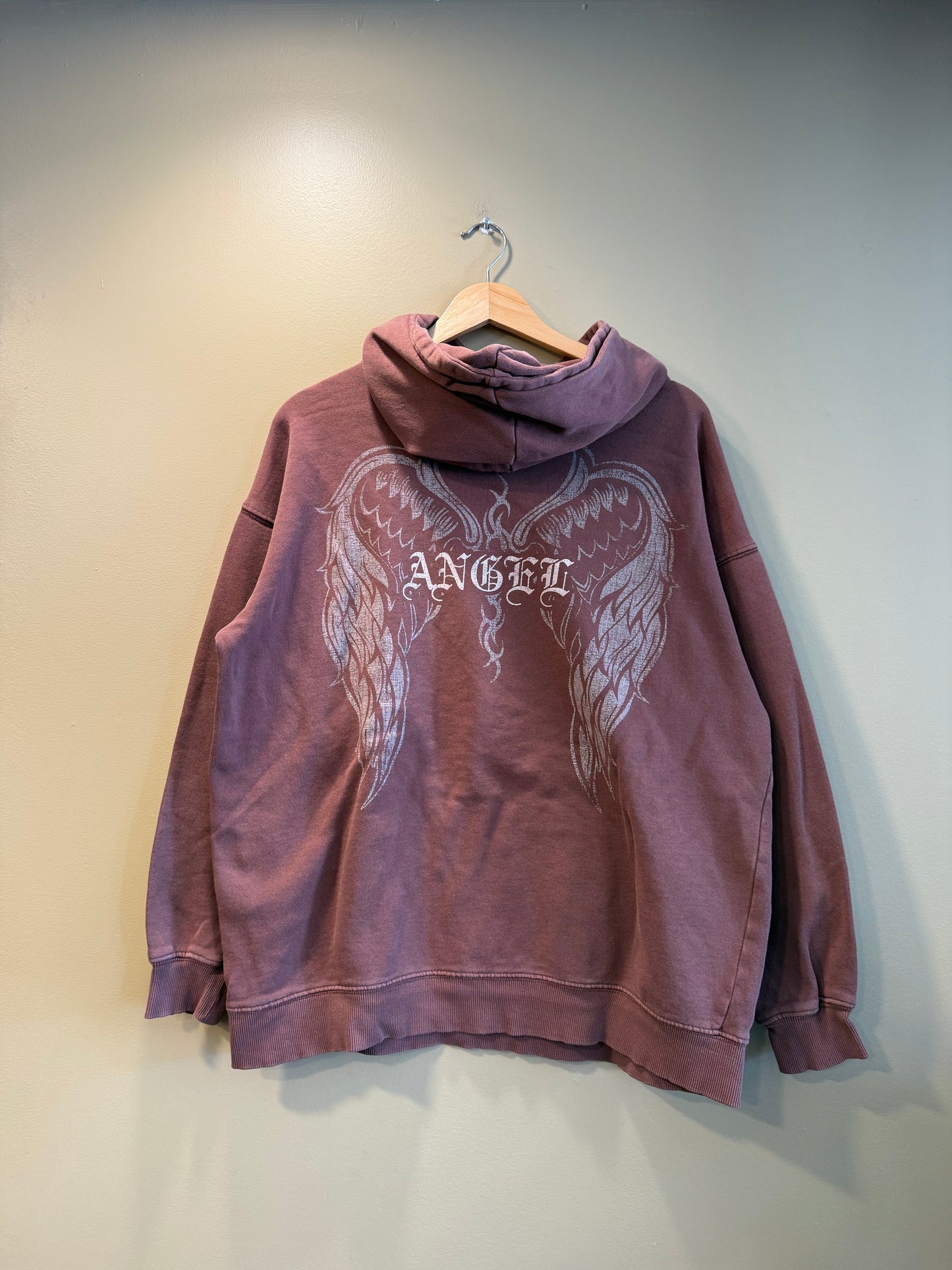 Angel Gothic Print Brown Hoodie Sweatshirt- L