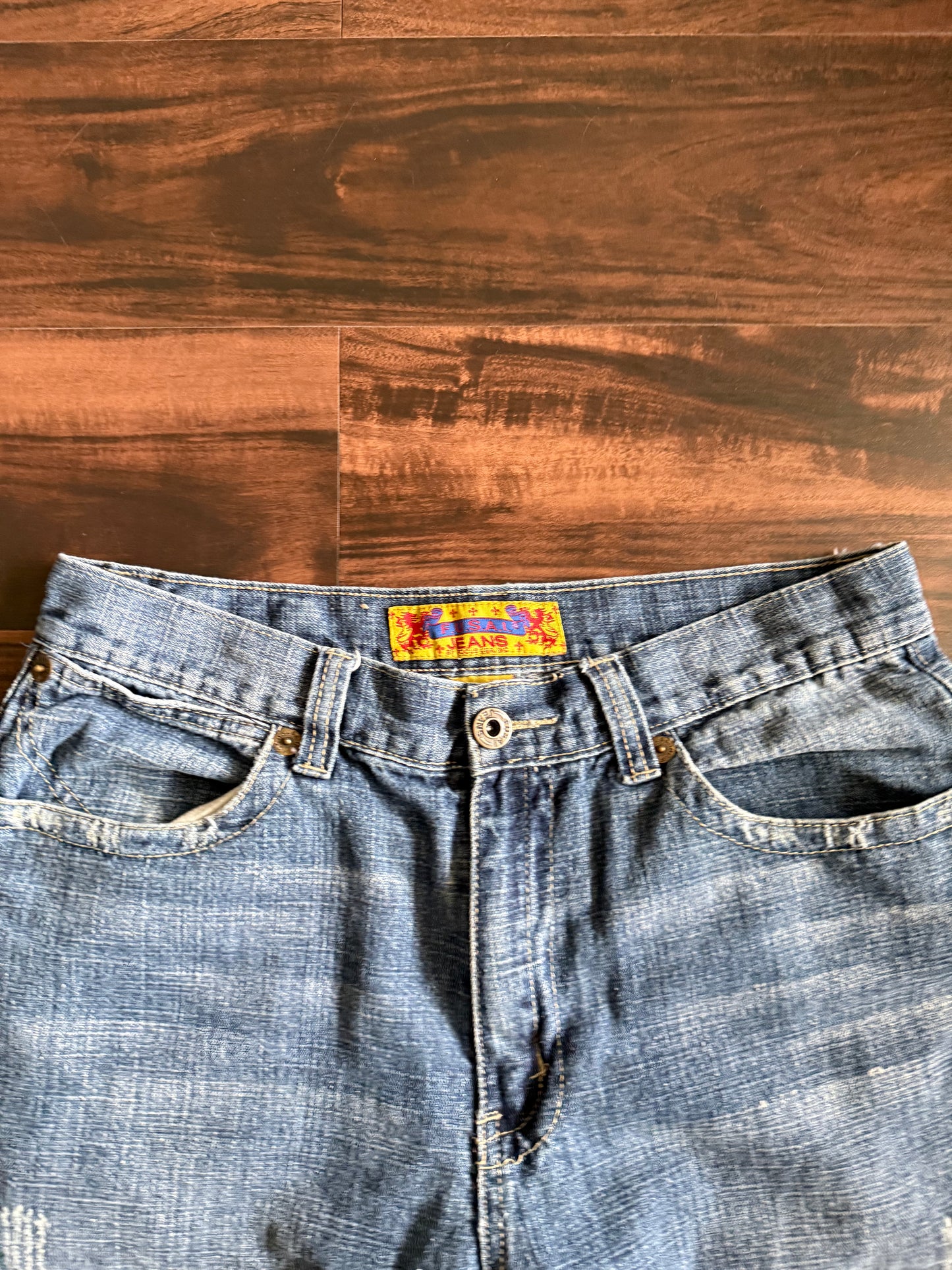 Vintage Y2K FUSAI Embroidered Light Wash Denim Jeans- 34x30