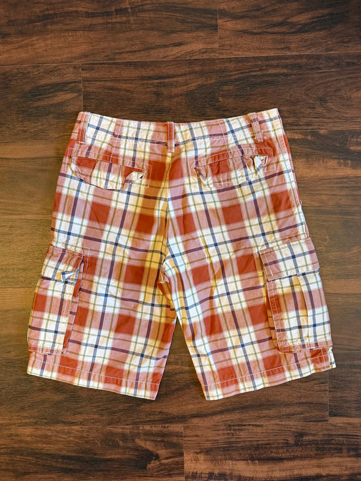 Vintage Old Navy Orange Checkered Cargo Shorts- 32