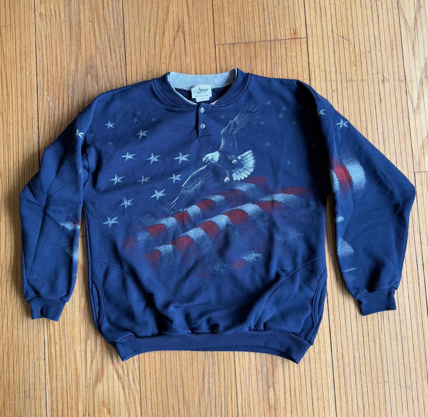 Vintage American Flag Bald Eagle All Over Print Crewneck Sweatshirt- XL