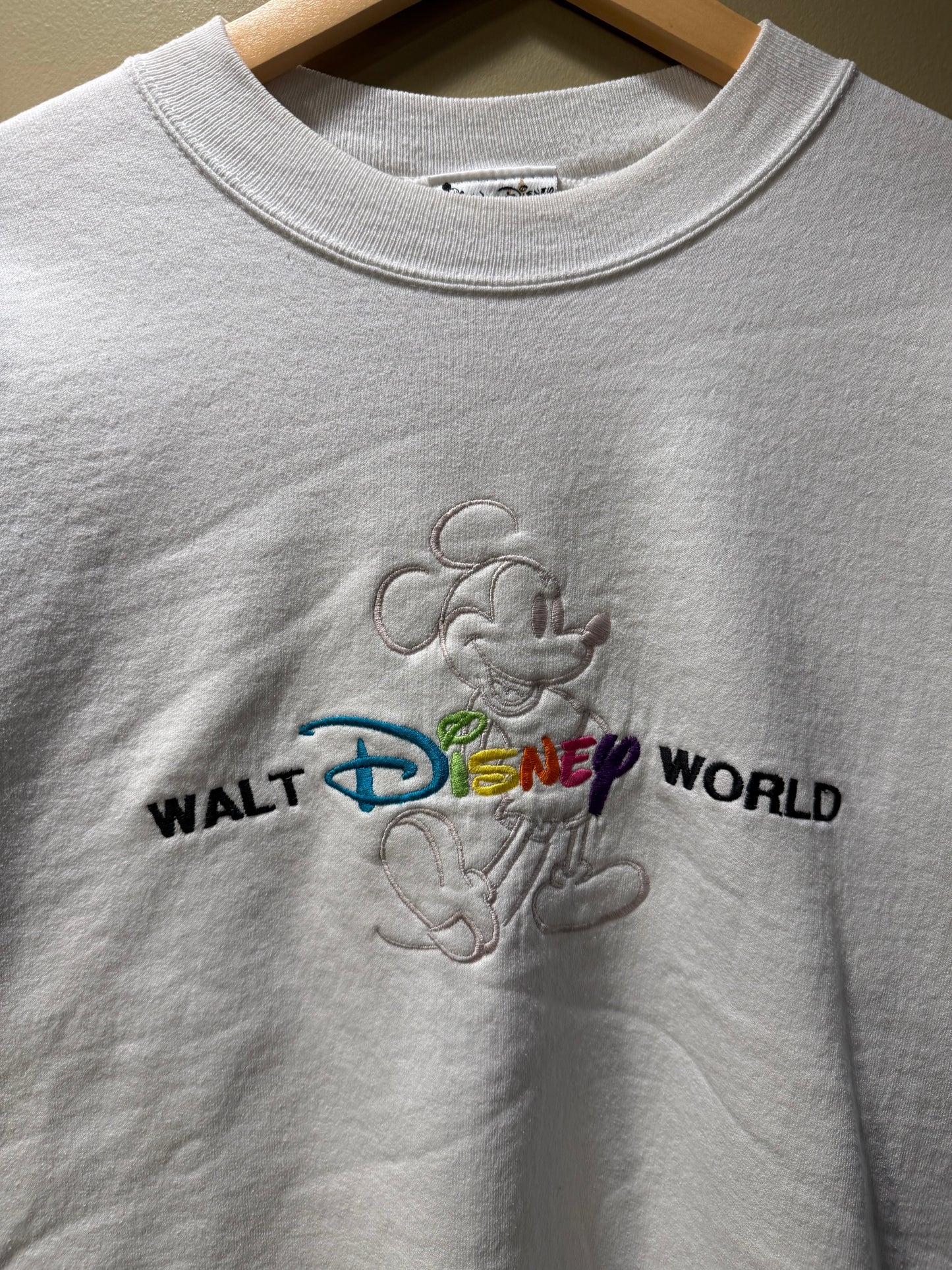 Vintage Walt Disney World Mickey Mouse Rainbow Embroidered Sweatshirt- L